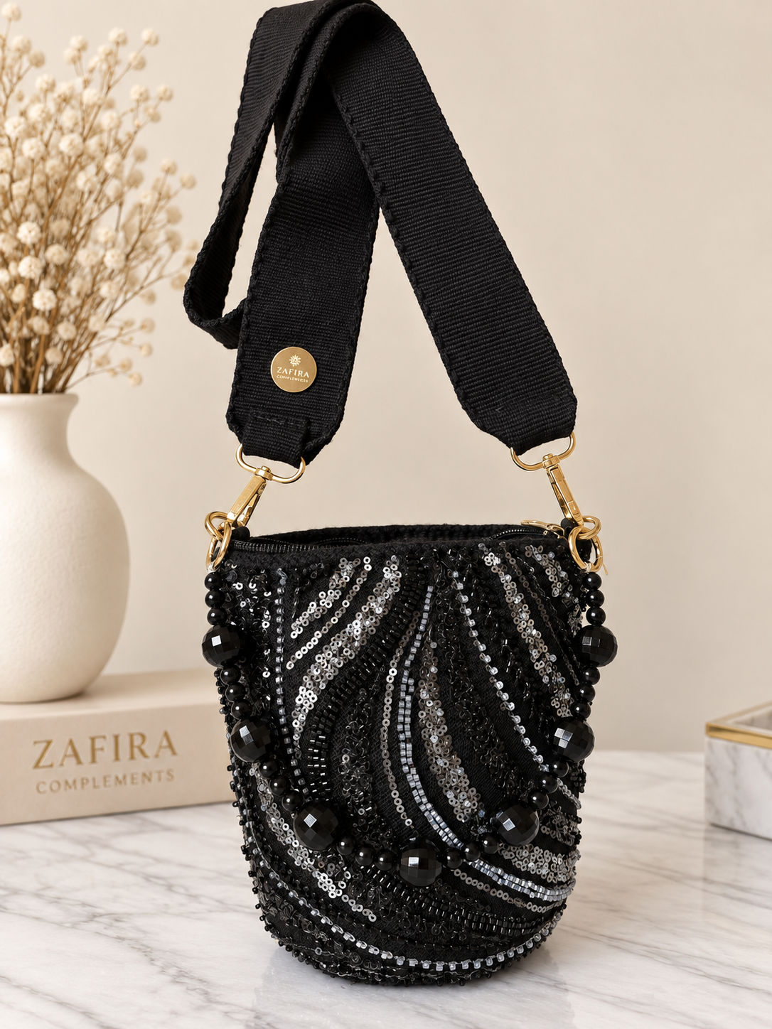 Luxury Handmade Beaded Mini Bucket Bag double use Sequin Crossbody Purse with Beaded Handle
