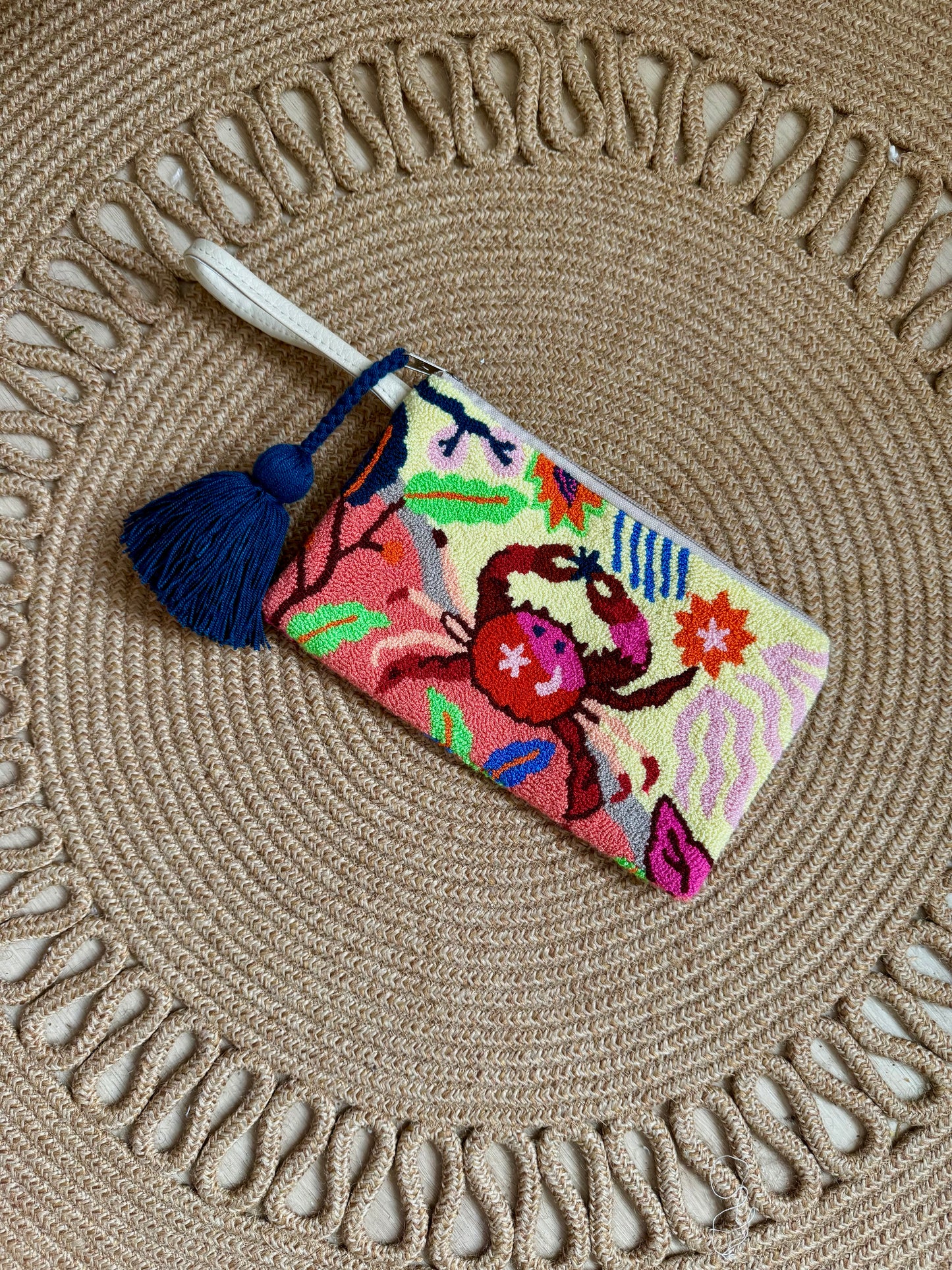 Handmade Marine Clutch β Crab, Jellyfish & Tropical Fish Embroidered Bag with Tassel