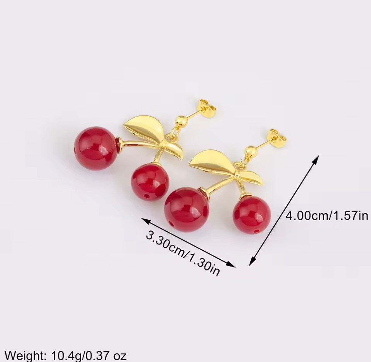 Set neckclace + earrings cherries, striking necklace, golden stainless steel chain, plated fashion jewelry