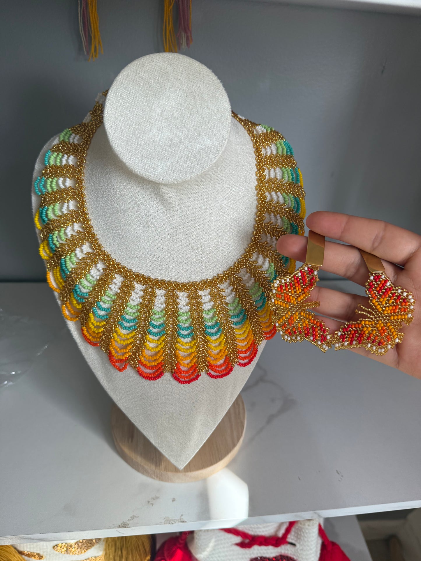 Butterfly Beaded Necklace & Earrings Set β Handmade