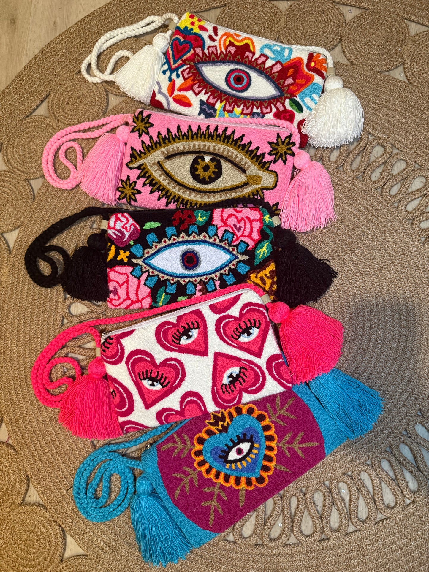 Handmade Crossbody Wayuu Upholstery Handbag Evil eye Zafira Complements