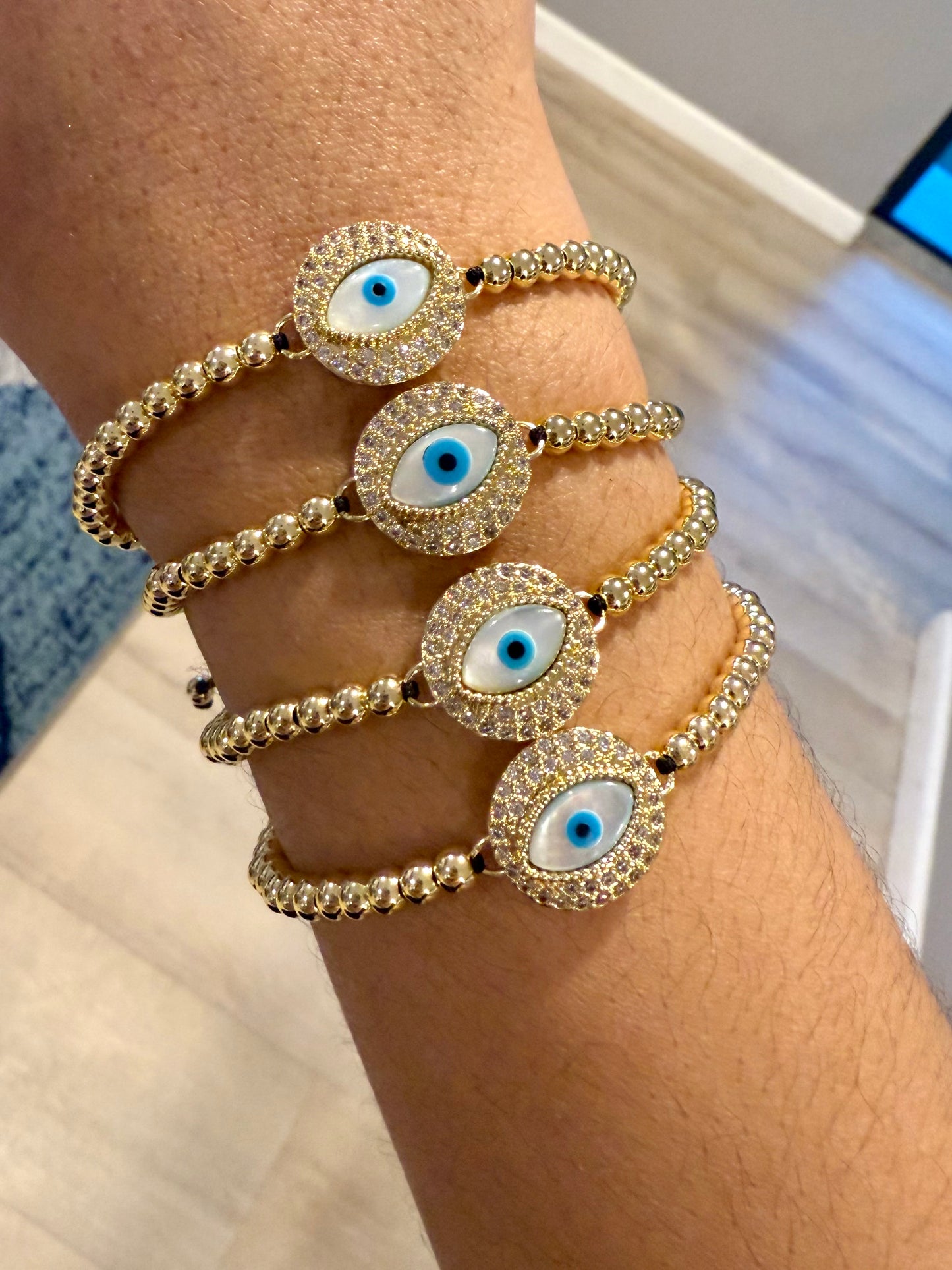 Adjustable Gold-Plated Evil Eye Bracelet Lucky Charm & Protection Jewelry