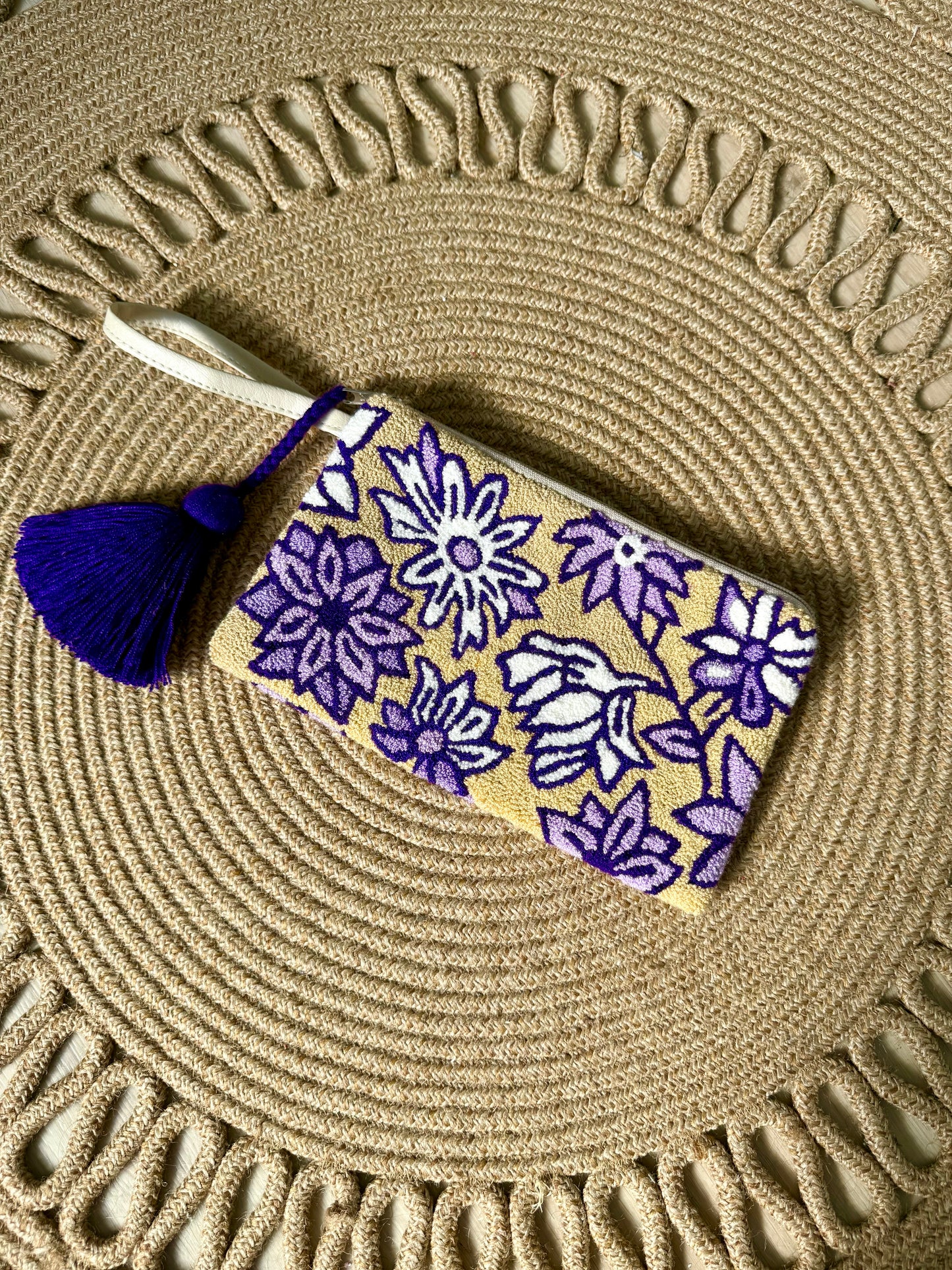 Handmade Floral Clutch | Colorful Embroidered Tapizado Bag with Tassel | Boho Wristlet
