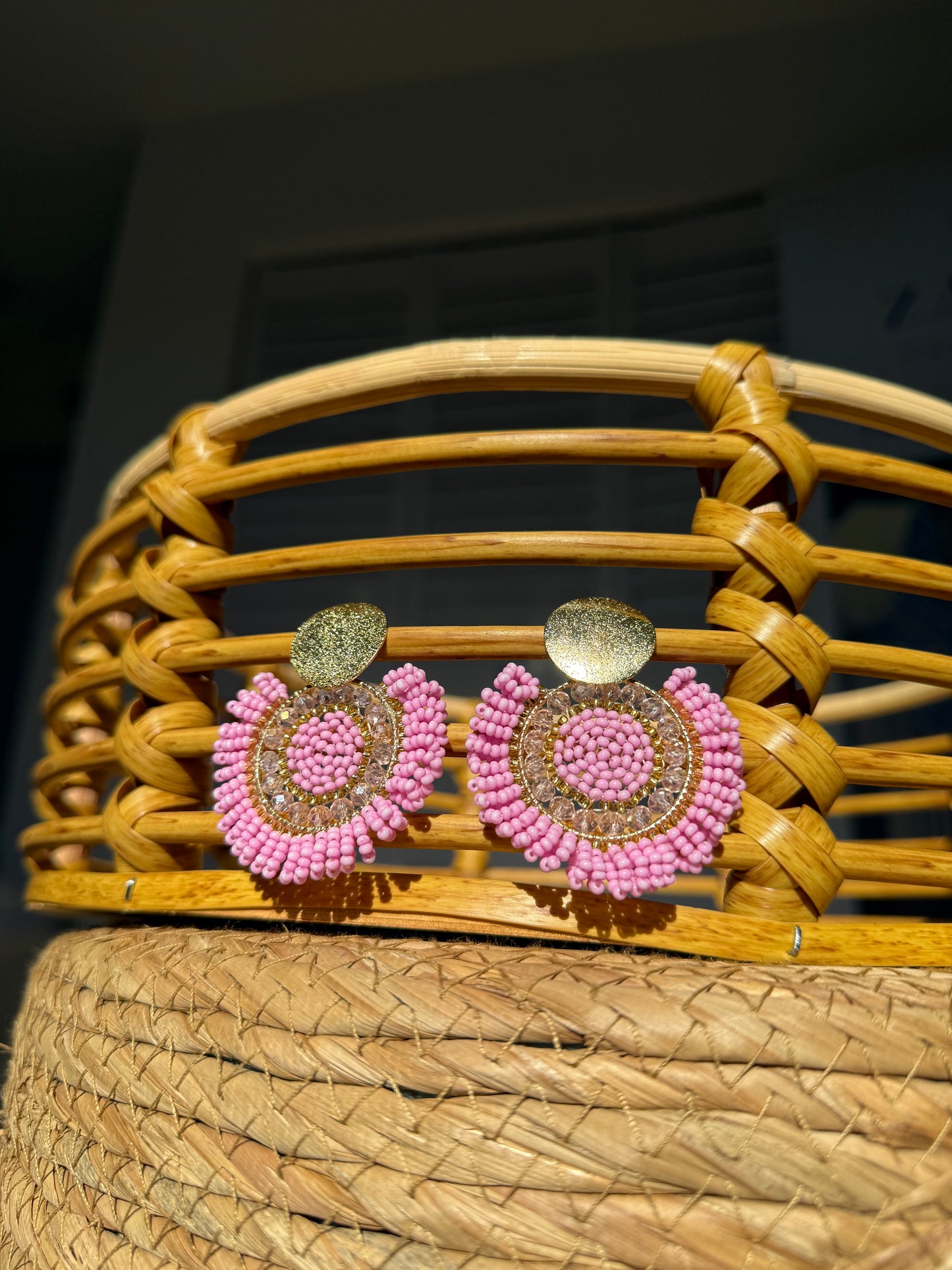Handmade Round Beaded Earrings – Gold Rhodium Plated, Multiple Colors