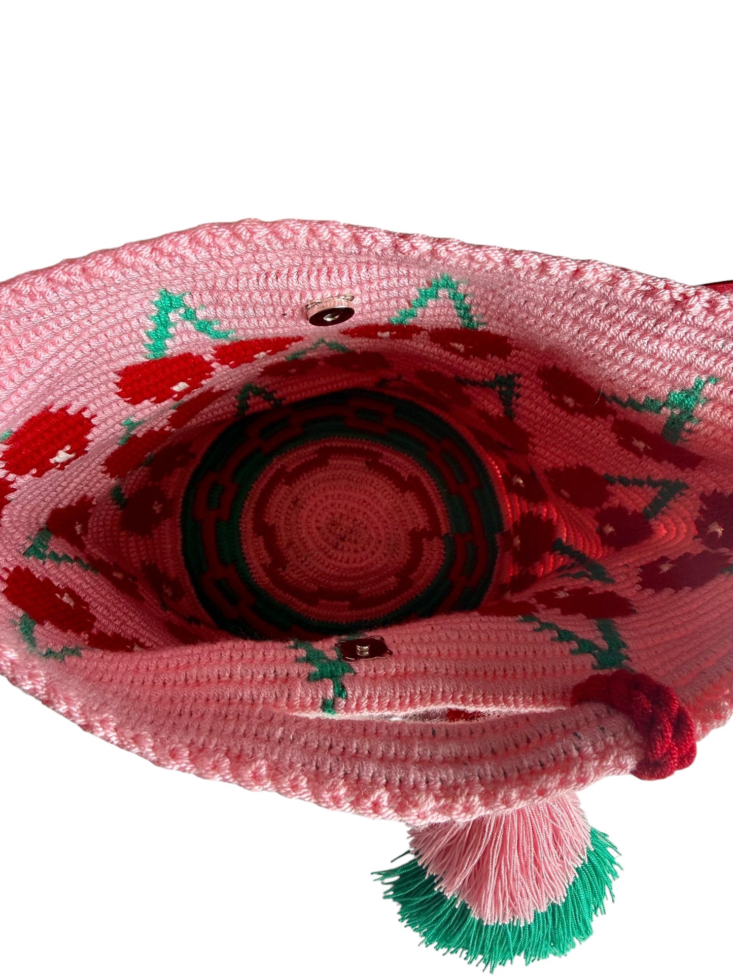 Cherry Crochet Clutch Bag Large Size 11 inch Handmade Statement Purse with Removable Strap