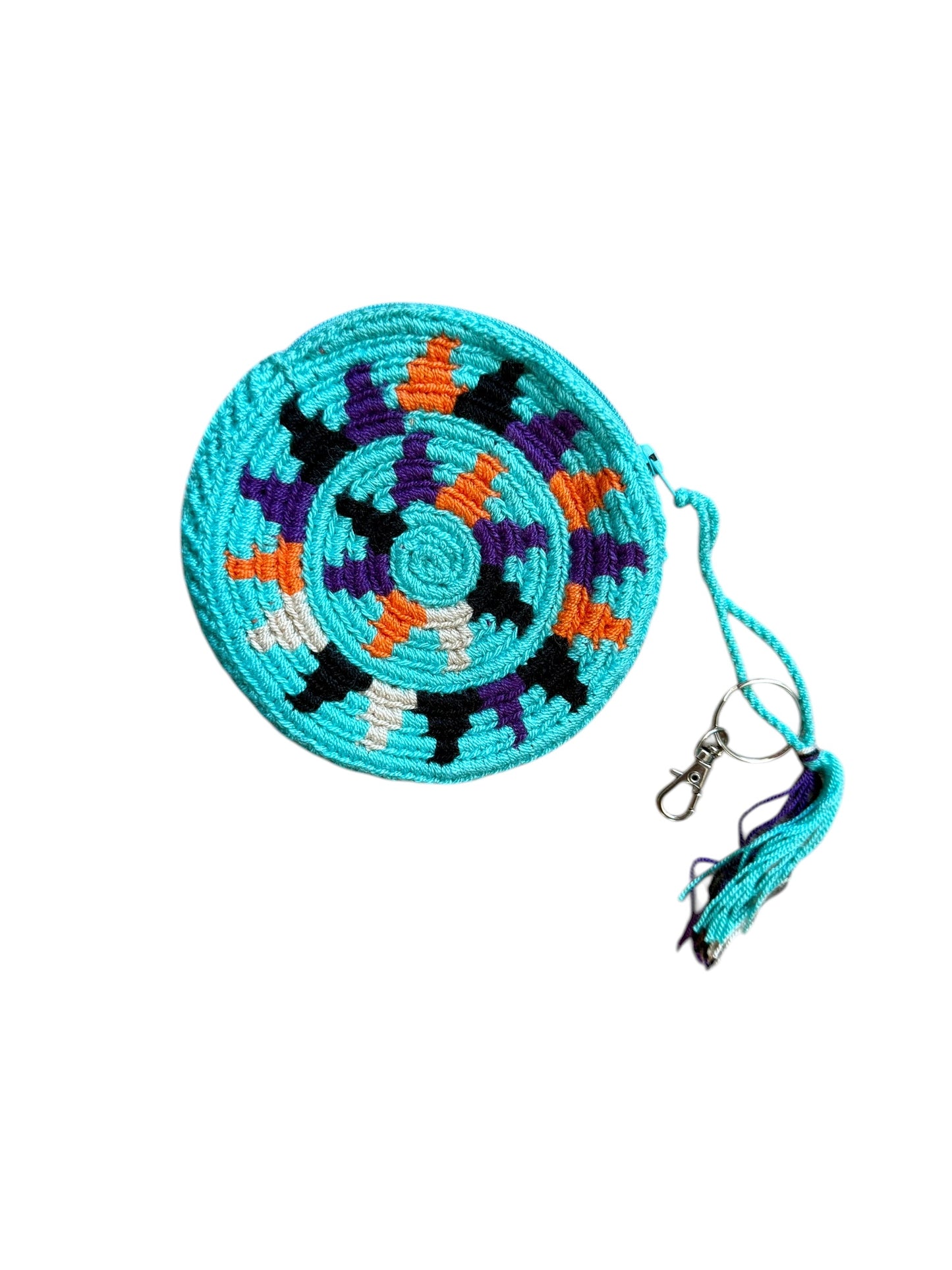 Handmade Crochet Round Coin Purses with Evil Eye Drawstring Closure & Keychain Hook