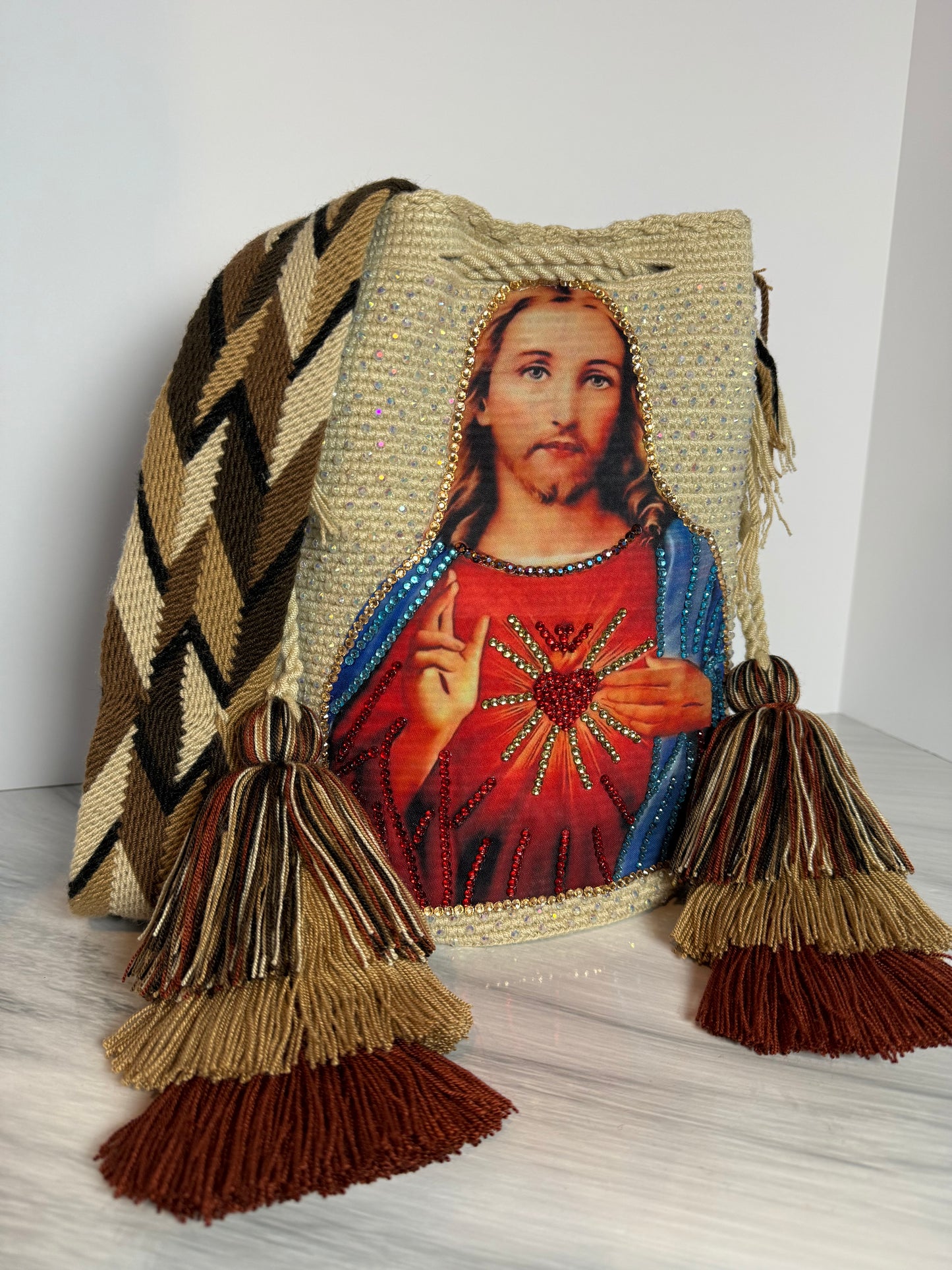 Handmade Jesus Christ Bag Decorated with Crystals Exclusive Zafira Complements Design L