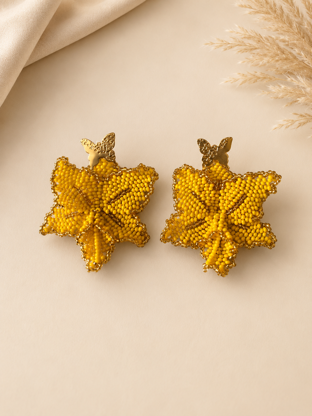 Handmade Orchid mostacilla Earrings – Gold Rhodium Plate