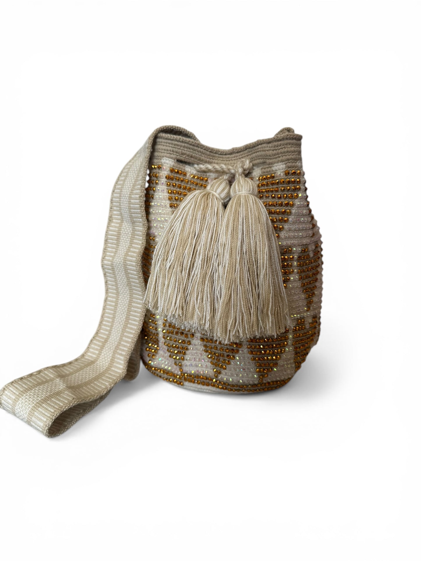 Medium Wayuu Bag Beige and White Handwoven Design