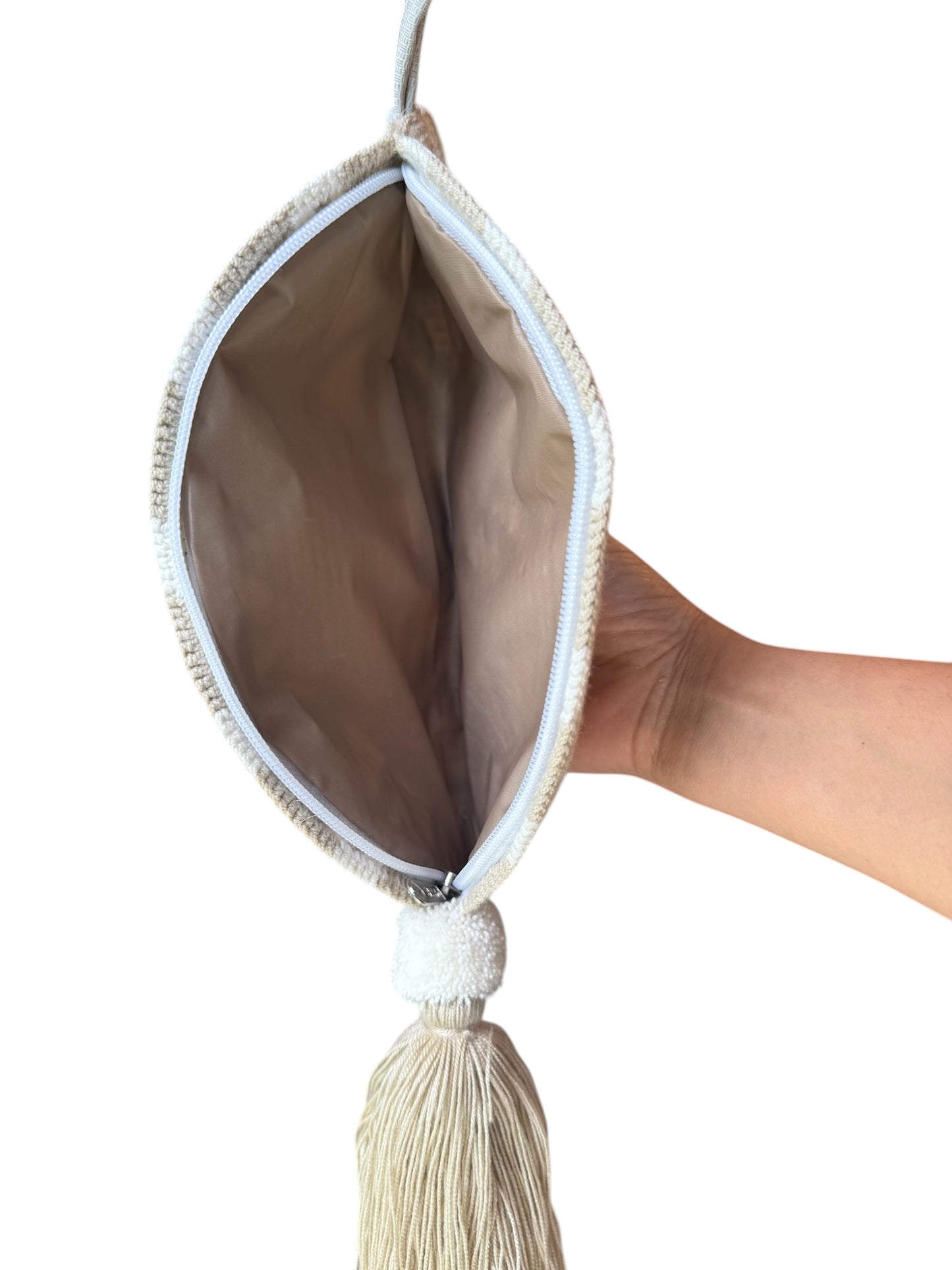 Handmade clutch half moon cosmetic makeup pouch Wayuu crochet Handbag borla Zafira Complements