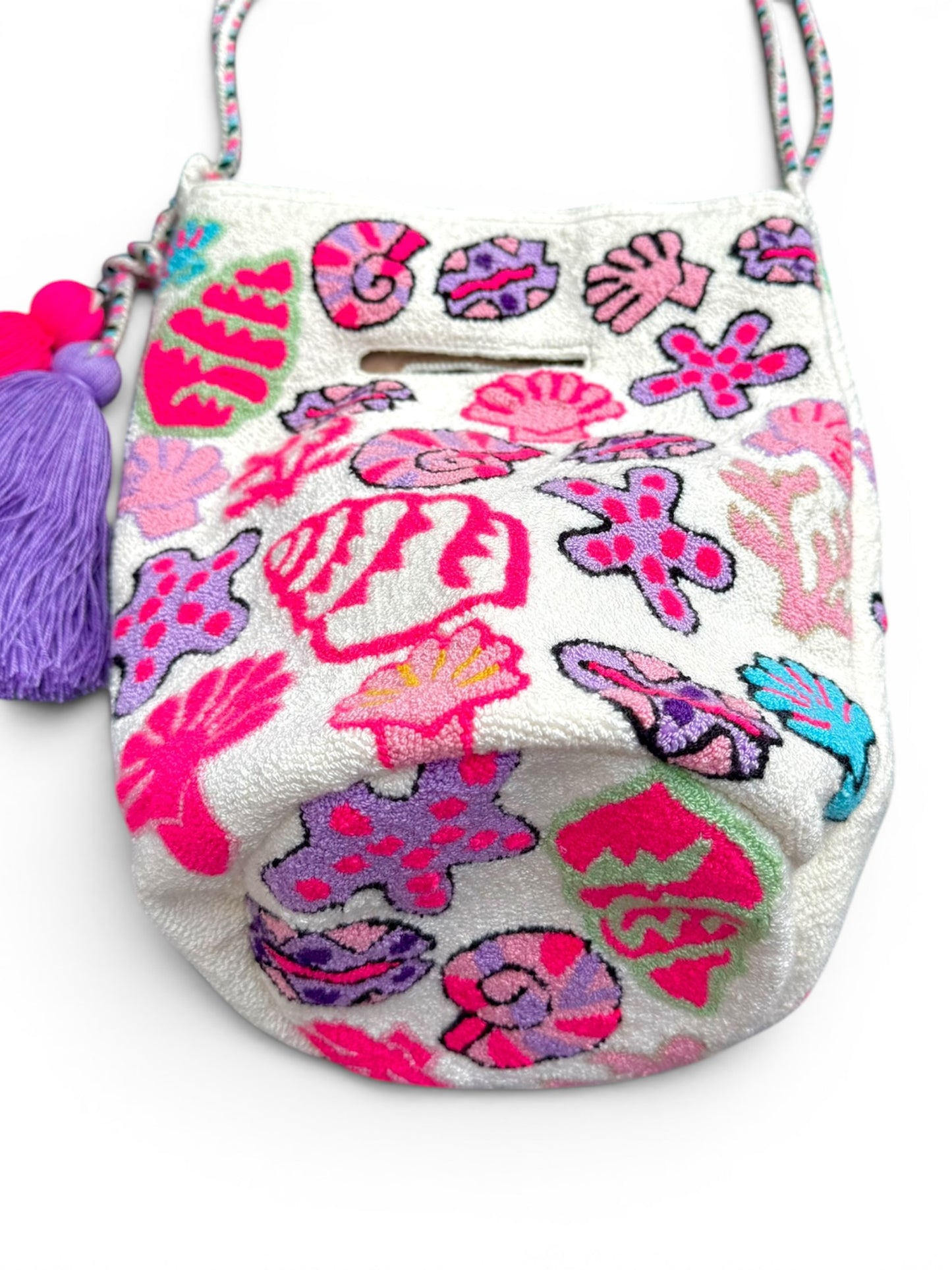 Luxury Handmade Tufted Wayuu Bag – Dual Use Crossbody & Shoulder Bag with Woven Strap, Inner Lining and Artisan Tassels