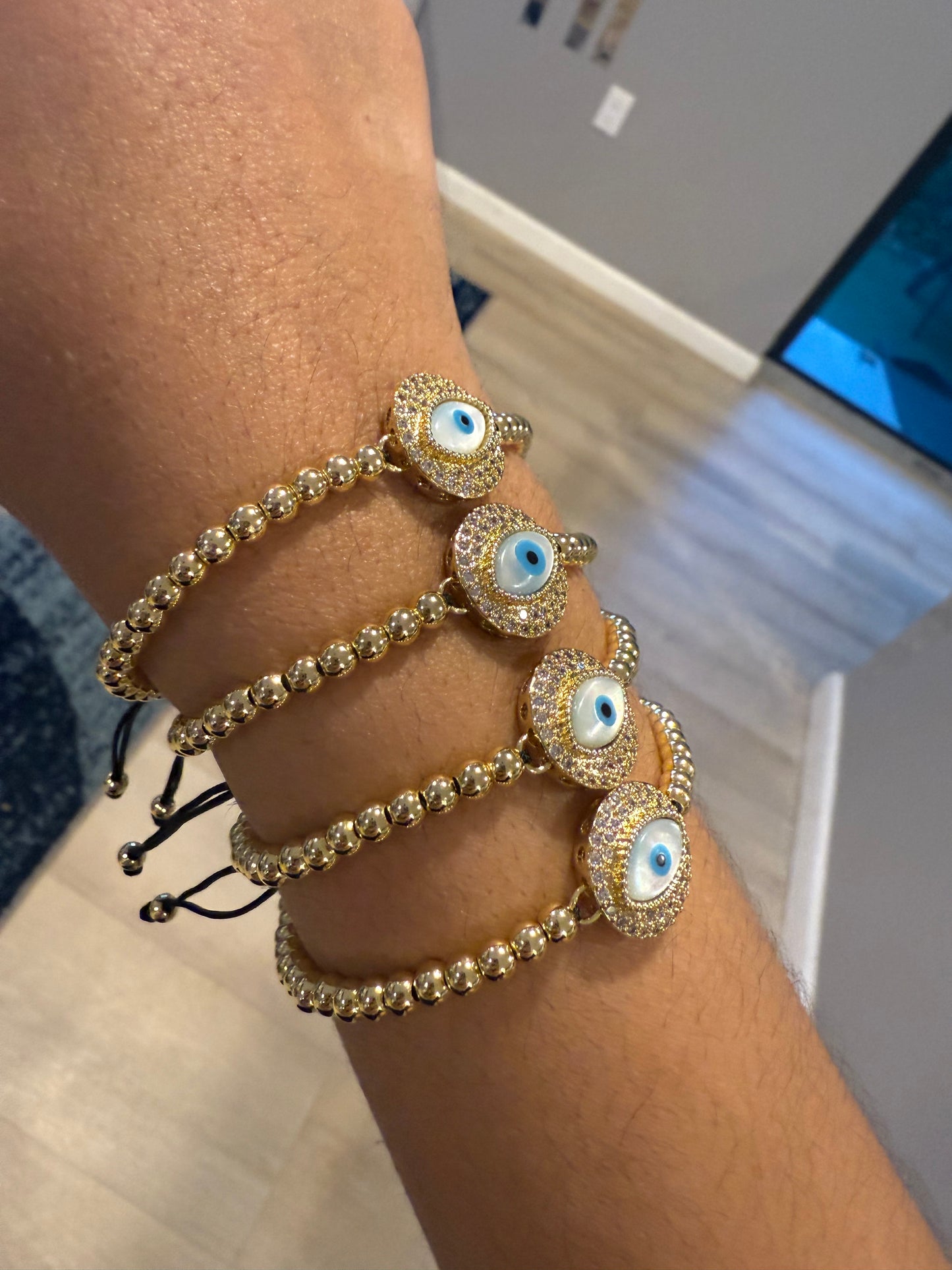 Adjustable Gold-Plated Evil Eye Bracelet Lucky Charm & Protection Jewelry