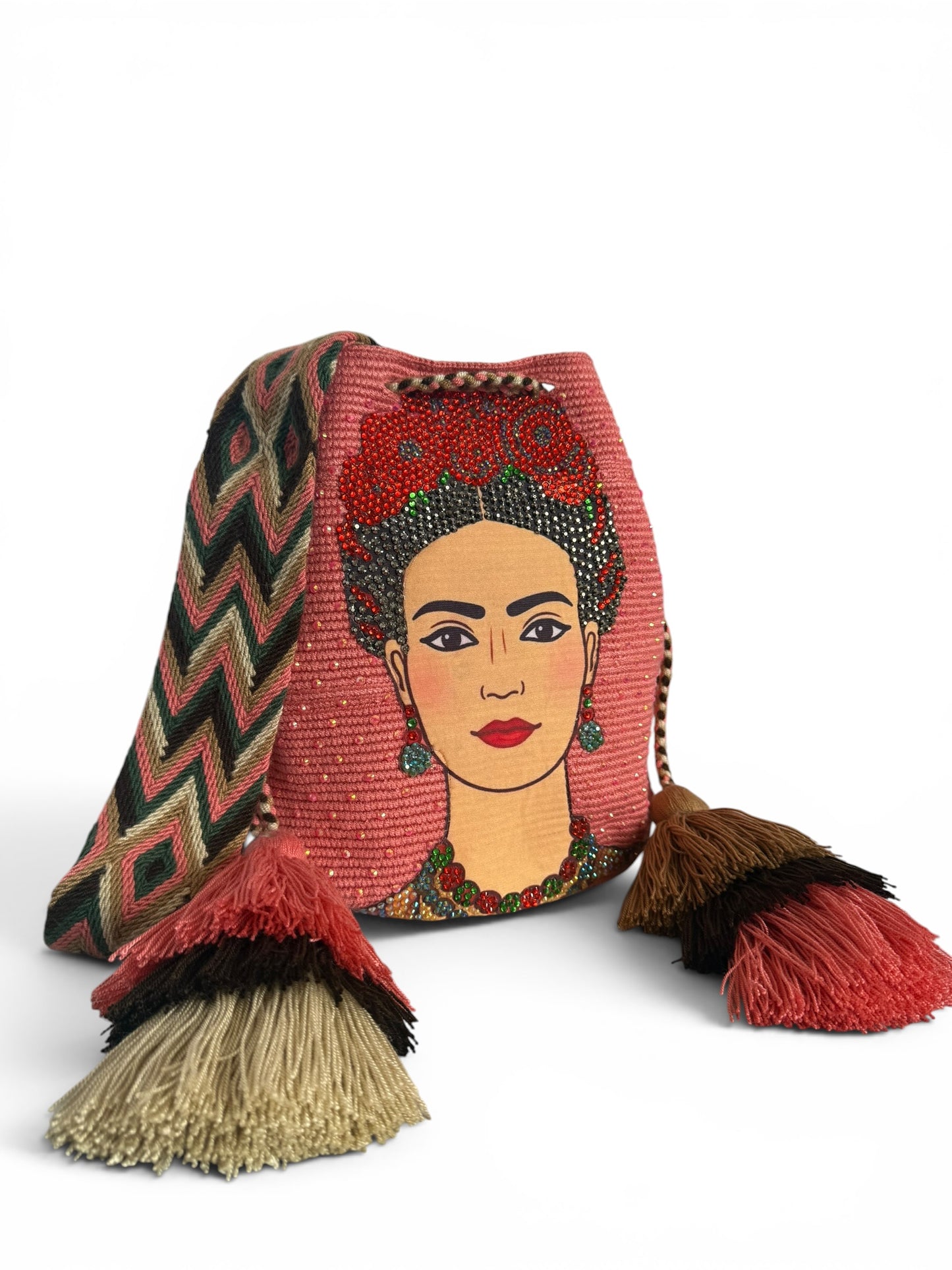 Wayuu Frida bucket crossbody Large Tote Bag Handmade Artisan decorated