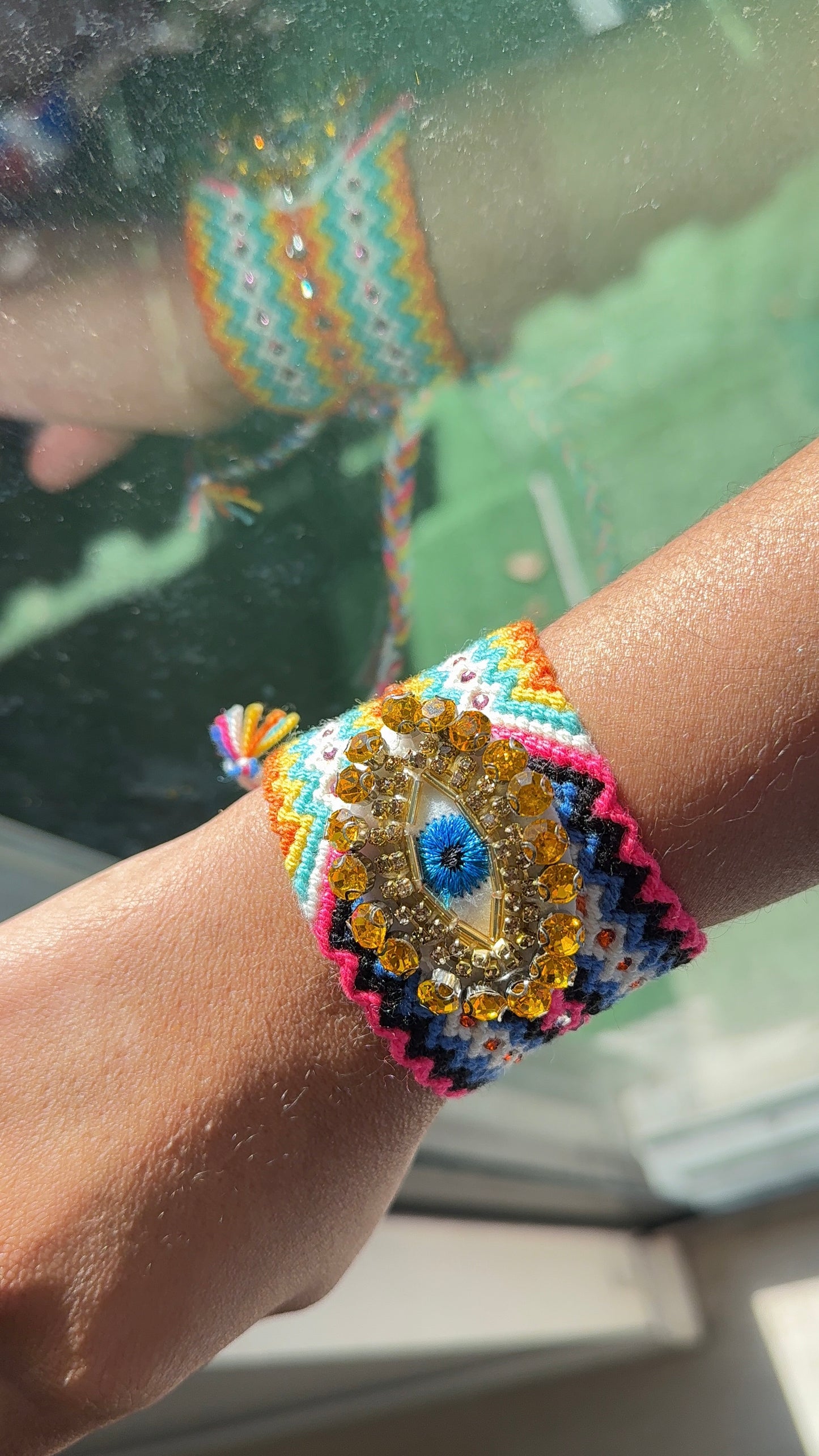Handmade Crochet Evil Eye Bracelet – Colorful Boho Woven Jewelry