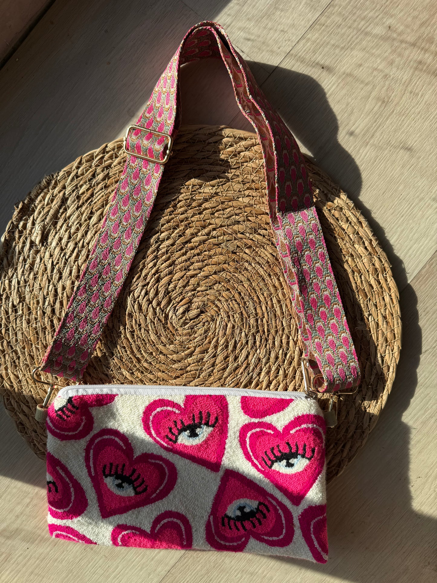 Handmade Clutch crossbody Wayuu embroidered handbag strap removable