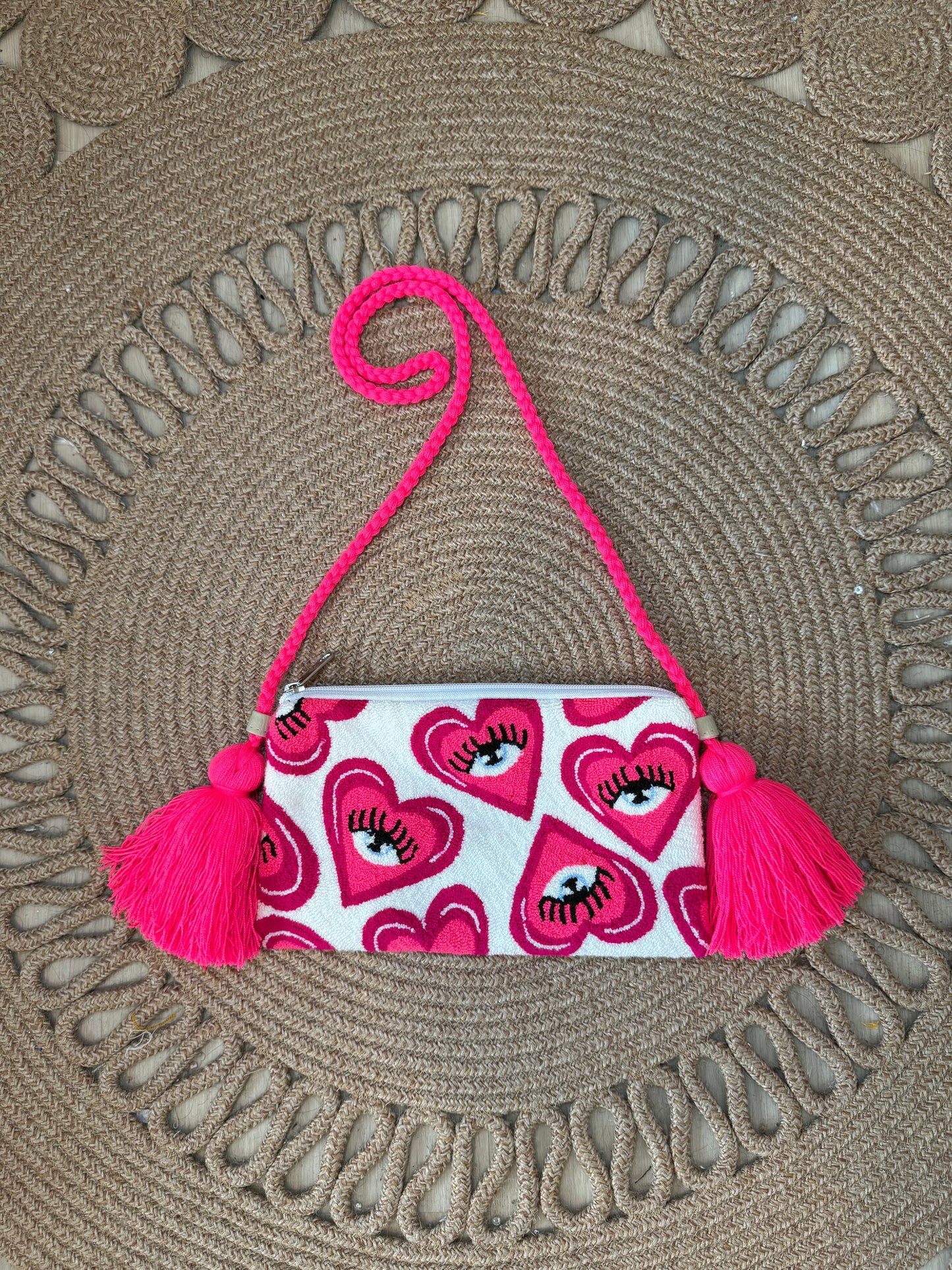 Handmade Crossbody Wayuu Upholstery Handbag Evil eye Zafira Complements