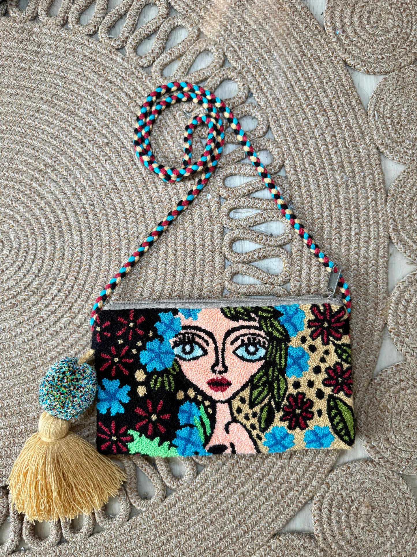Handmade Crossbody Wayuu Upholstery Handbag Evil eye borla Zafira Complements
