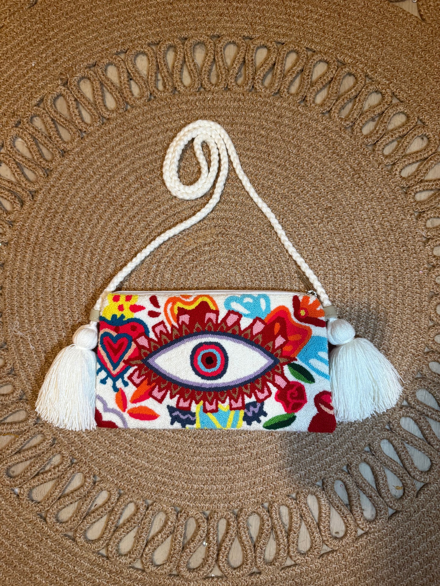 Handmade Crossbody Wayuu Upholstery Handbag Evil eye Zafira Complements