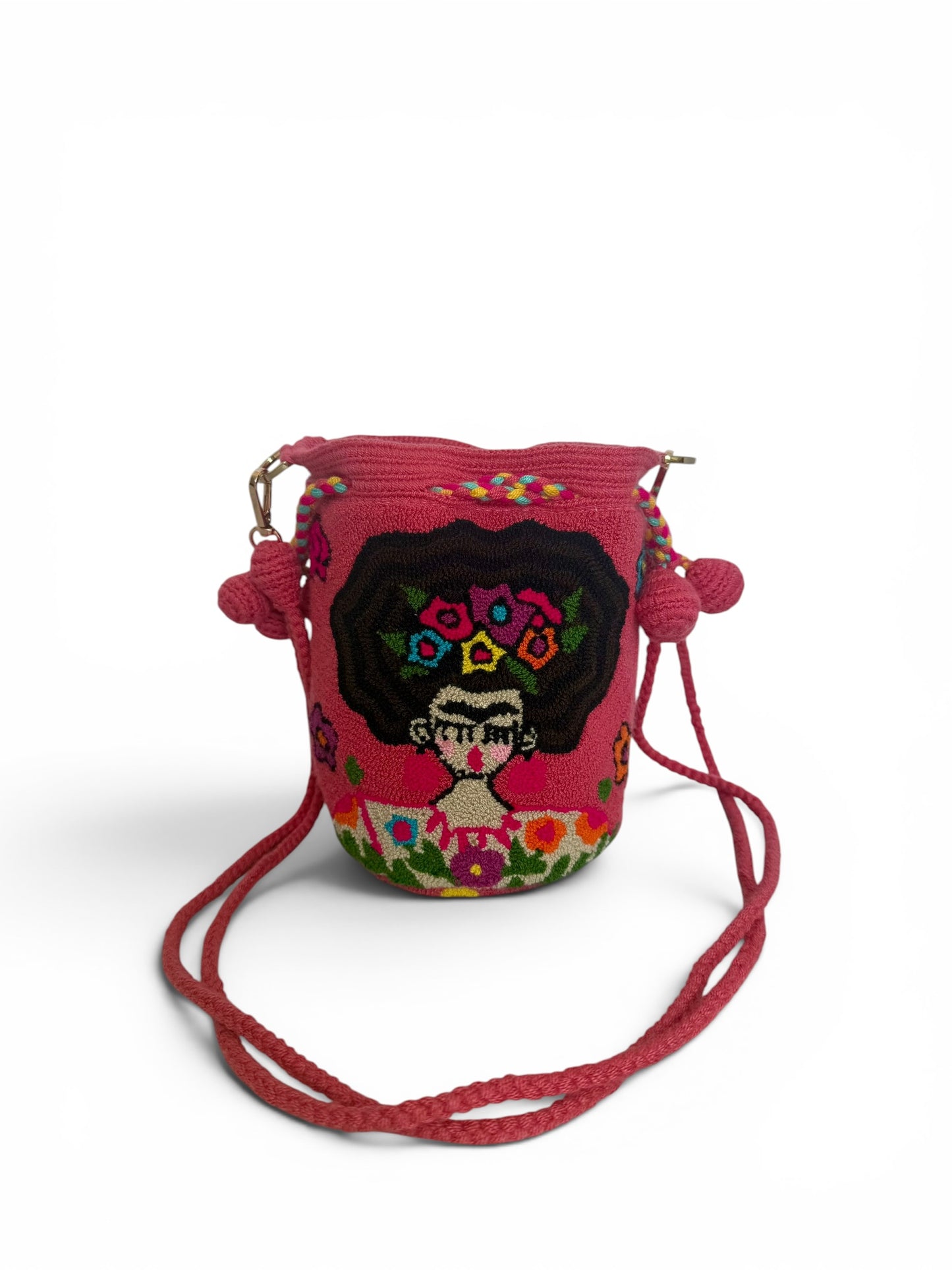 Mini Frida Kahlo Wayuu Bucket Bag with Removable Strap, Inner Lining & Pocket | Handmade Luxury Bag 7”