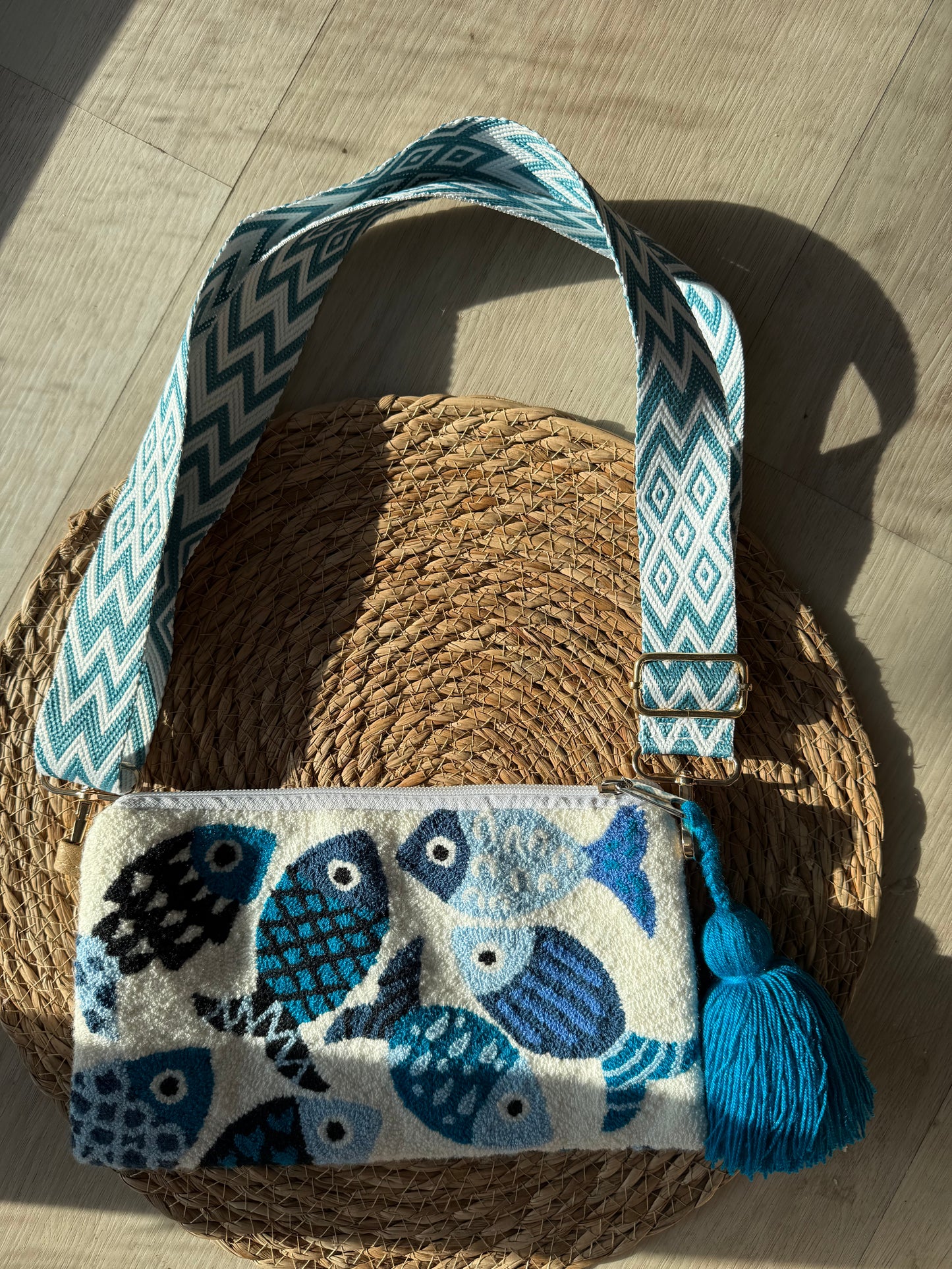 Handmade Clutch crossbody Wayuu embroidered handbag strap removable