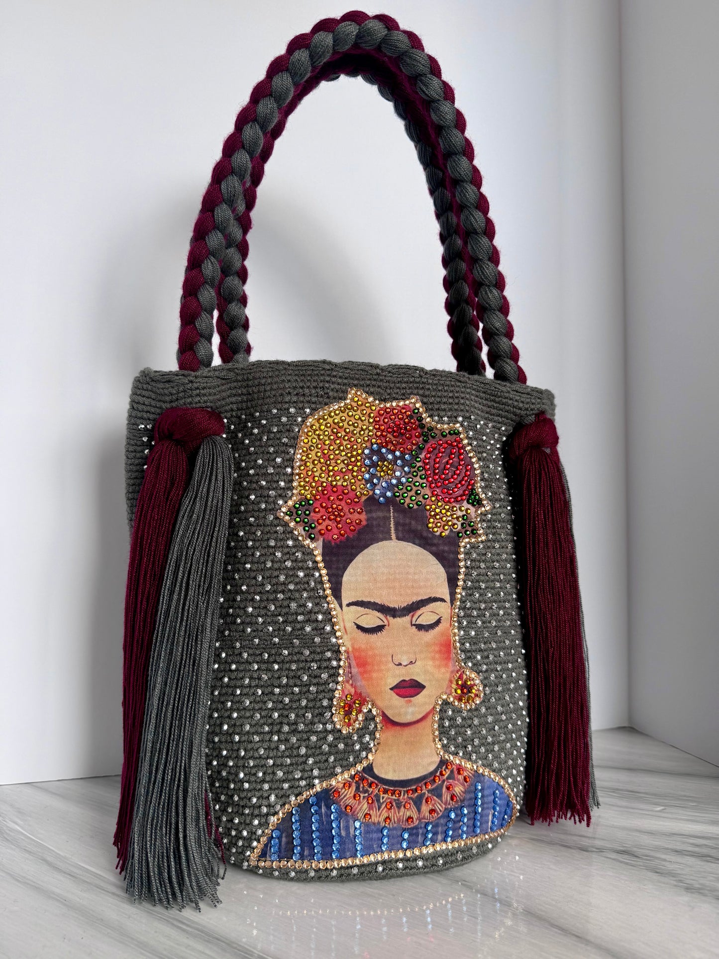 Wayuu Frida Rapunzel Large Tote Bag Handmade Artisan with Braided Strap 12” Height Statement Bag