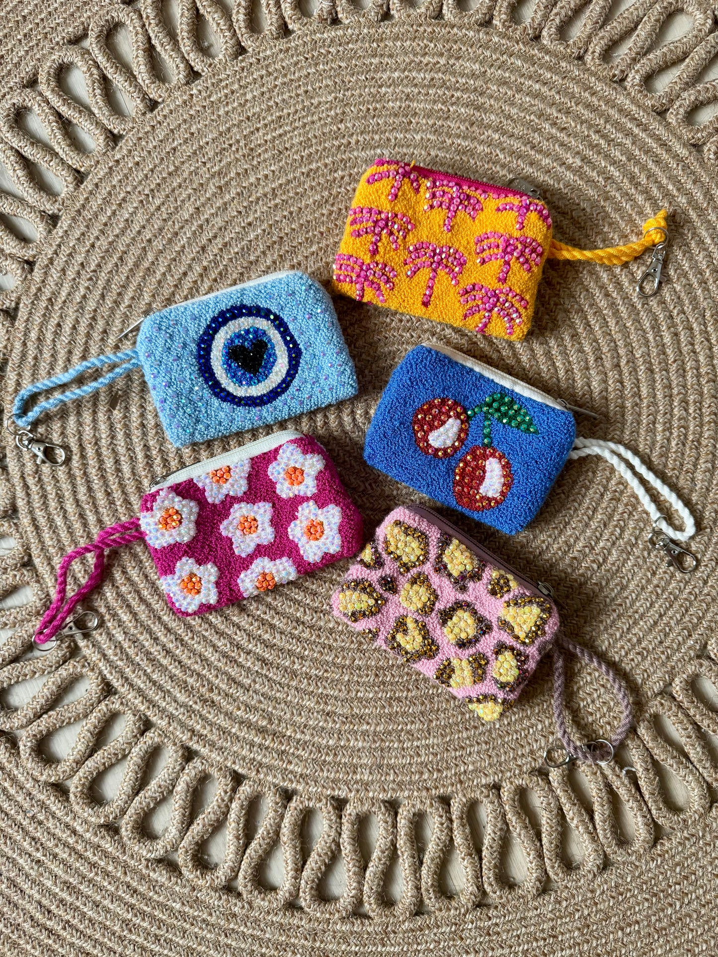Decorated Hand-Embroidered Evil Eye Coin Purses – Unique Charm Wallets Full of Protection & Color