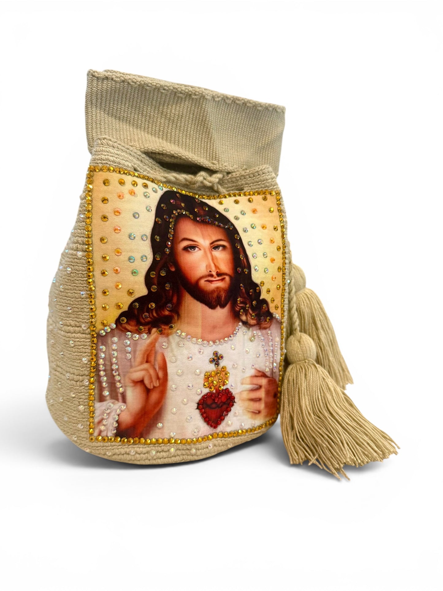 Handmade Jesus Christ Bag Decorated with Crystals Exclusive Zafira Complements Design Medium