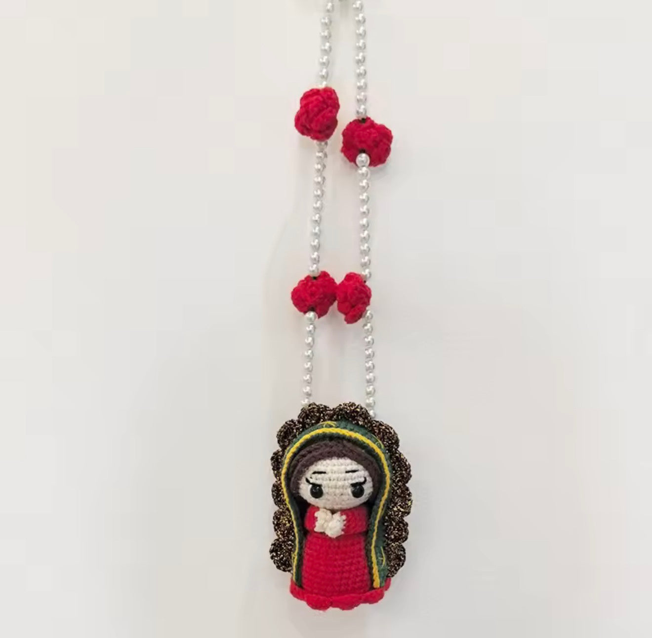 Crochet Virgin of Guadalupe keychain charm – Handmade spiritual accessory