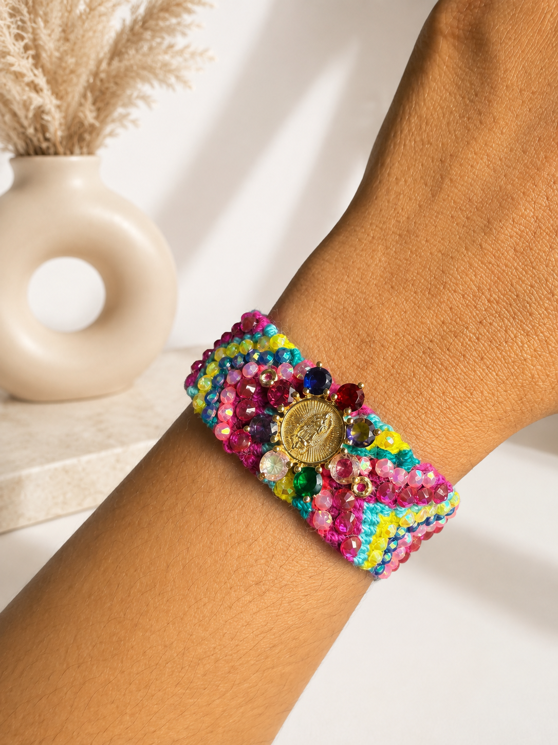 Handmade Crochet Bracelet – Colorful Boho Woven Jewelry medium