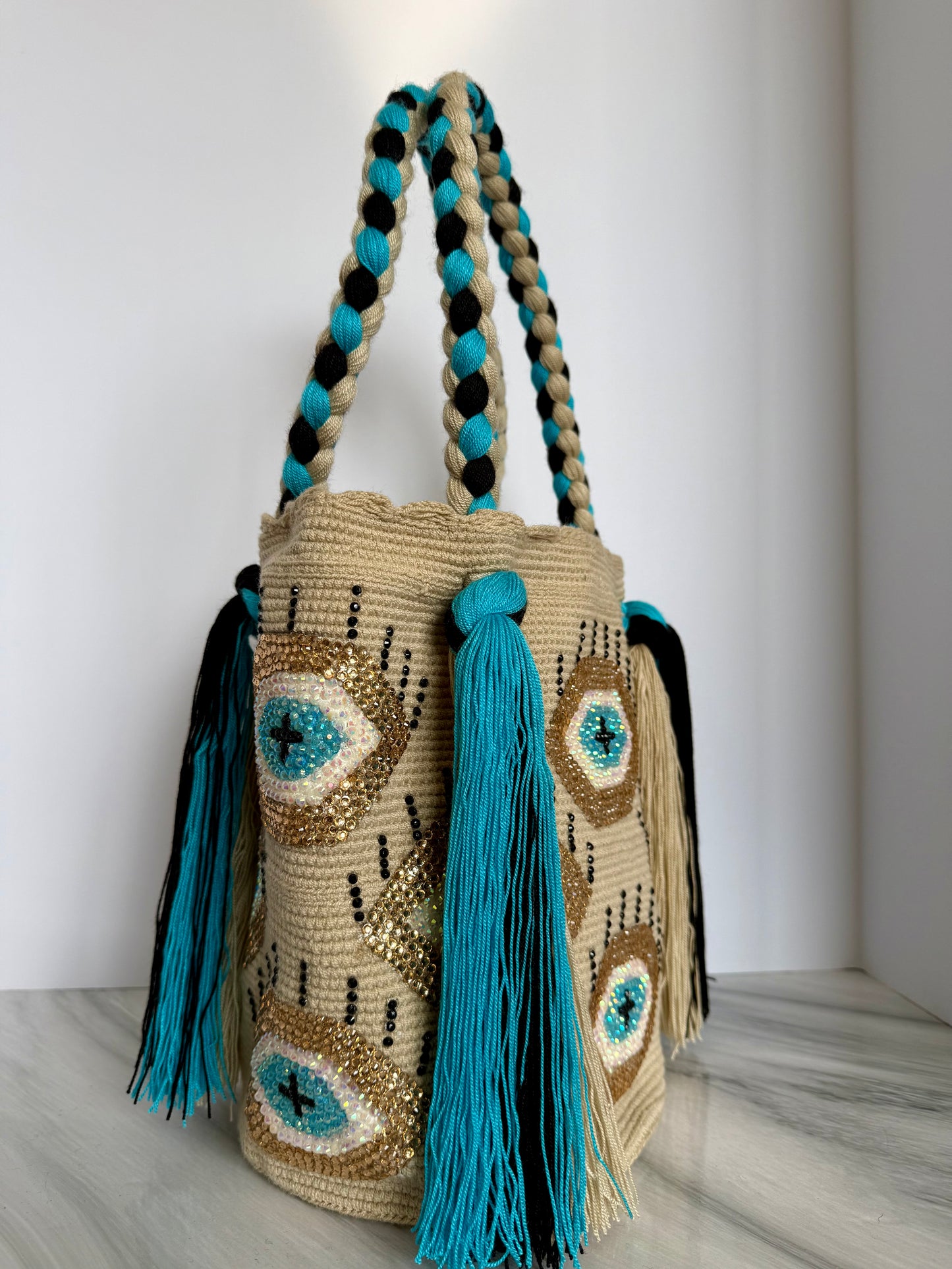 Tote bag rapunzel large shoulder bag Hand-Painted Evil Eye Bag