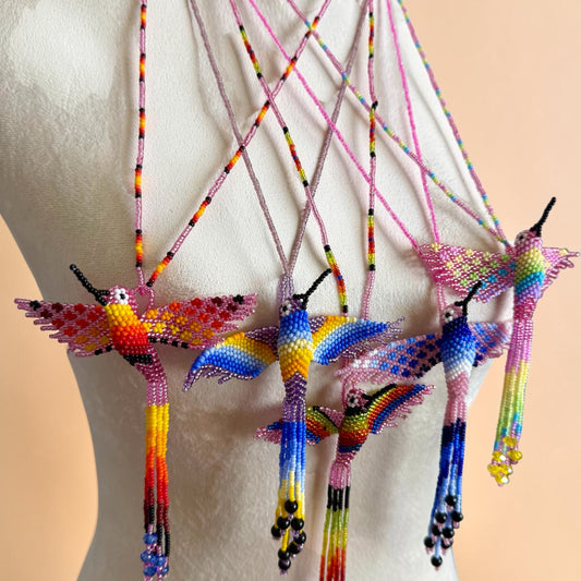 Hummingbird 3D Beaded Necklaces colors Artisan Boho Jewelry