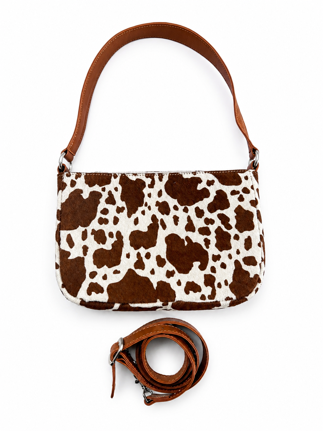 Genuine Cowhide Hair-On Leather Shoulder Bag & Crossbody Removable Straps Italian Foil Option Zipper Pockets