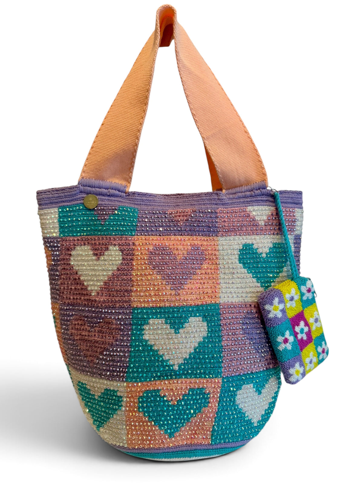 Wayuu XL decorated Handwoven Tote Bag Inner lining, sliding and ornament