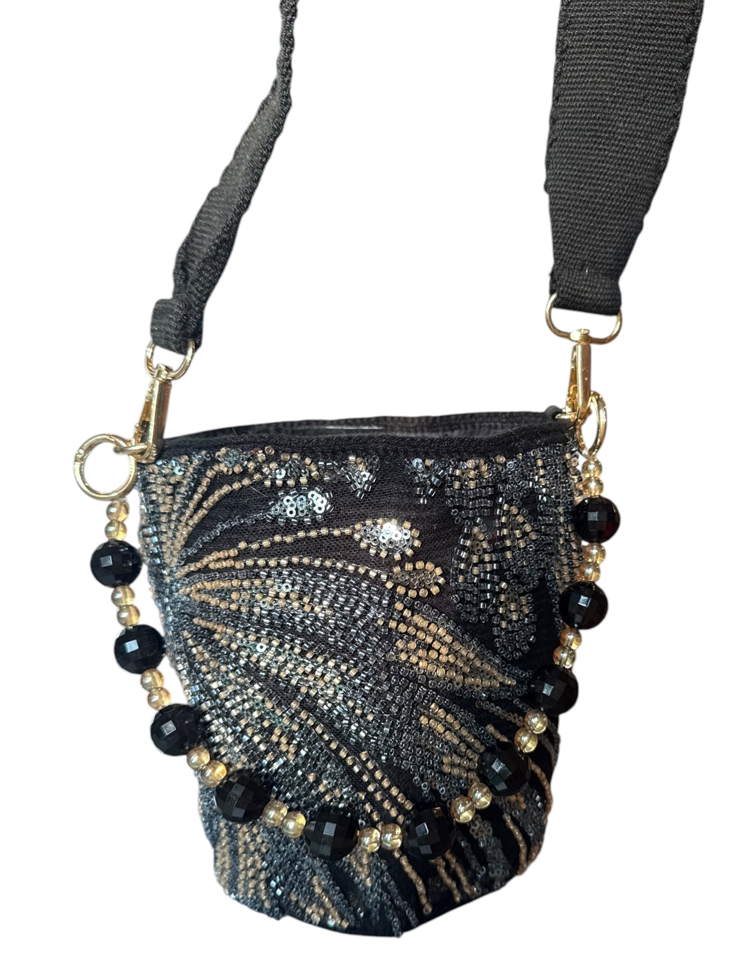 Luxury Handmade Beaded Mini Bucket Bag double use Sequin Crossbody Purse with Beaded Handle