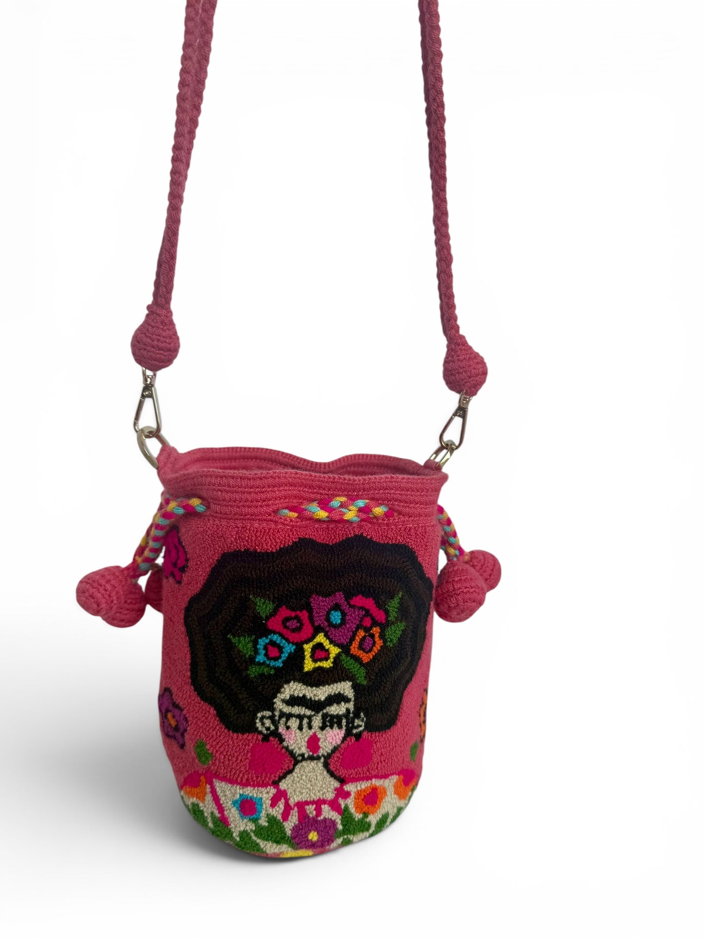 Mini Frida Kahlo Wayuu Bucket Bag with Removable Strap, Inner Lining & Pocket | Handmade Luxury Bag 7”