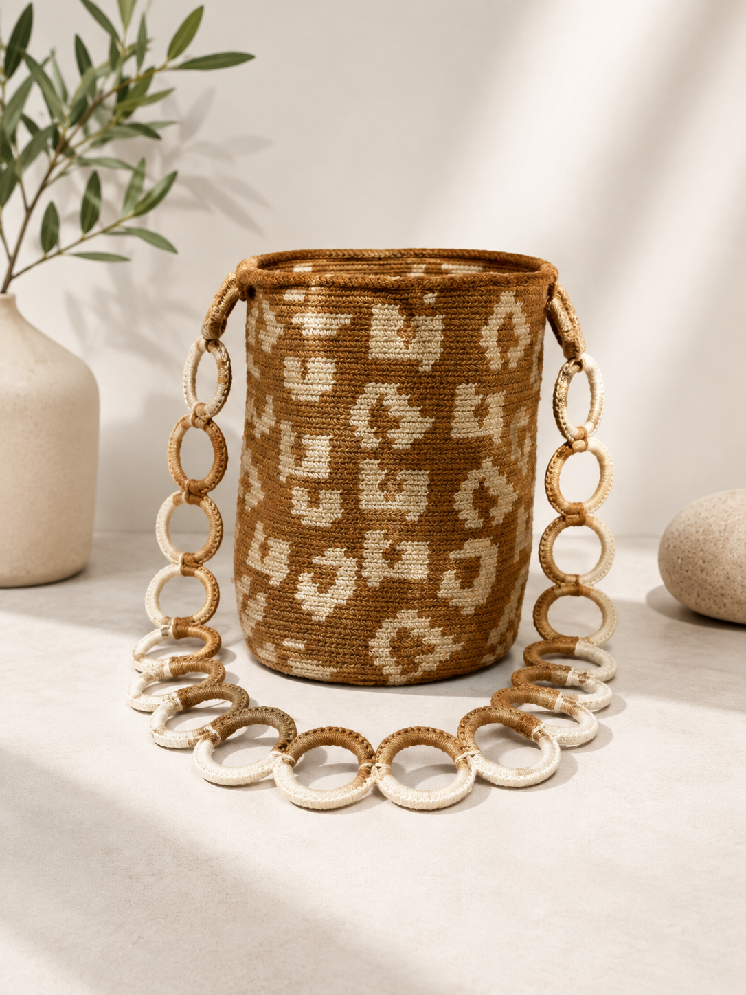Animal Print Woven Bucket Bag – Medium 9” Shoulder Bag