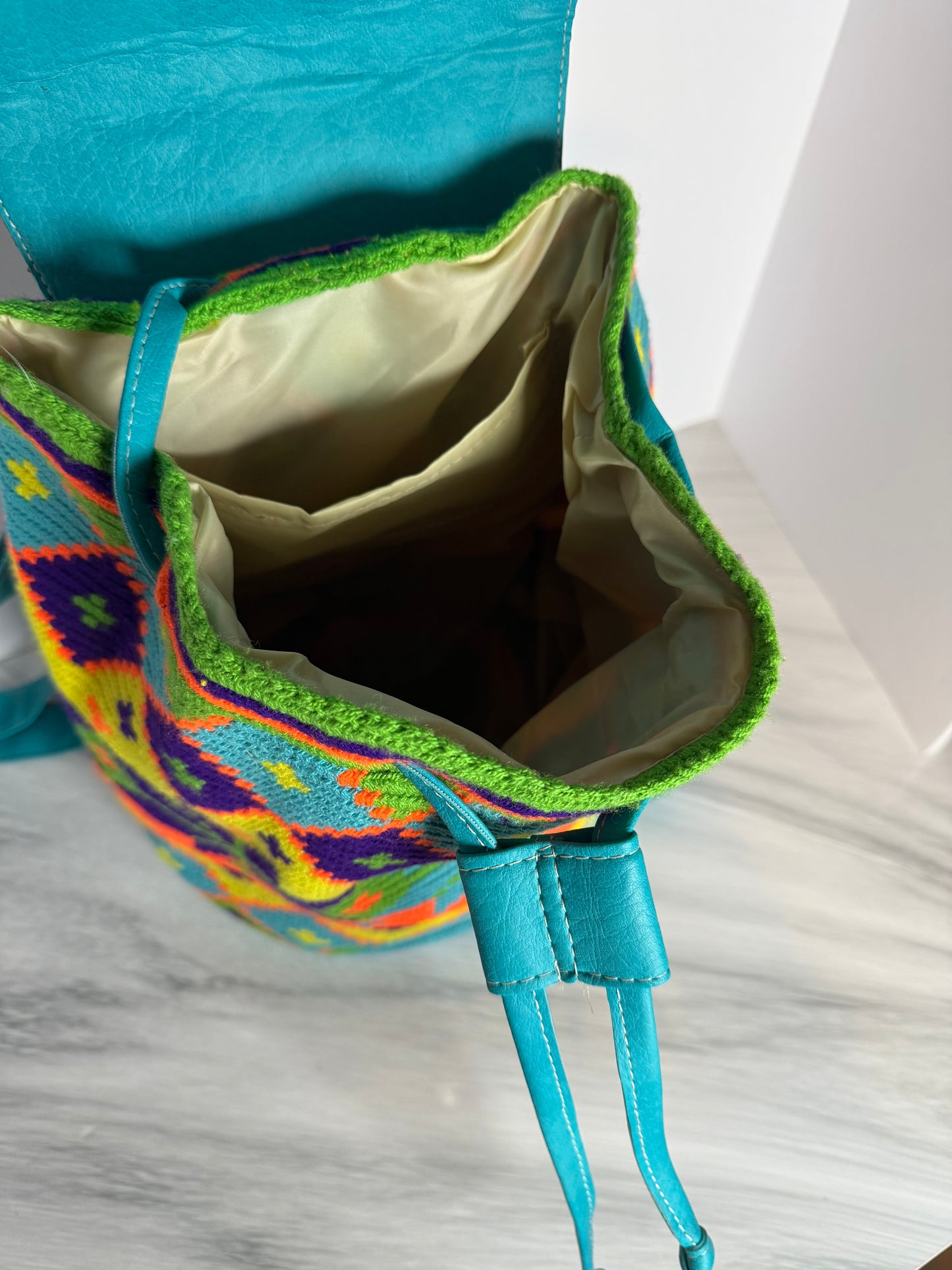 Wayuu Backpack Special Design in Leathertex — Handmade with diferents Pattern