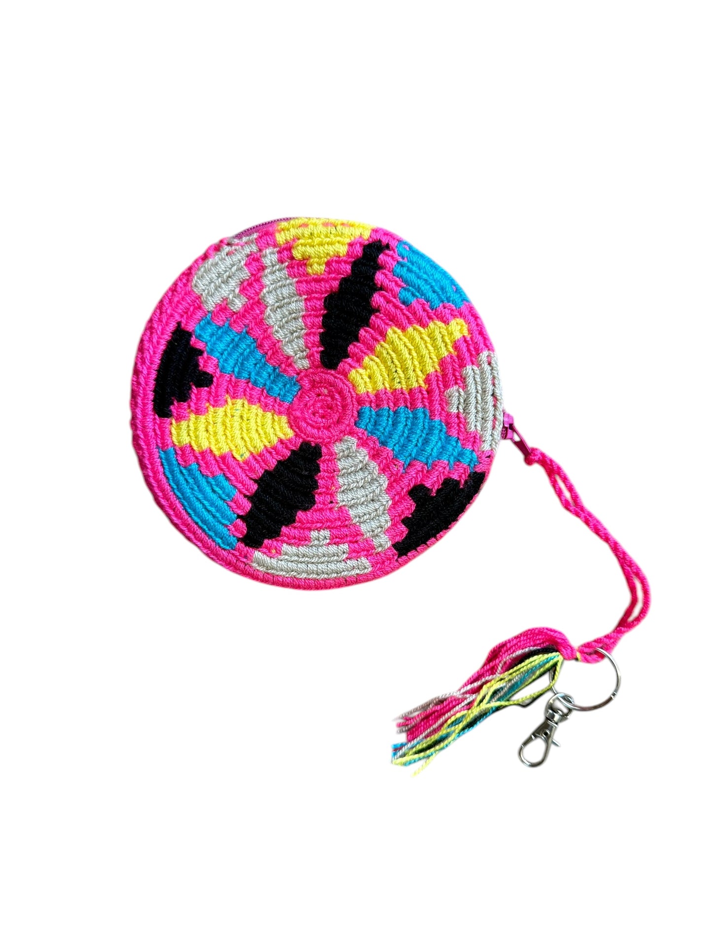 Handmade Crochet Round Coin Purses with Evil Eye Drawstring Closure & Keychain Hook