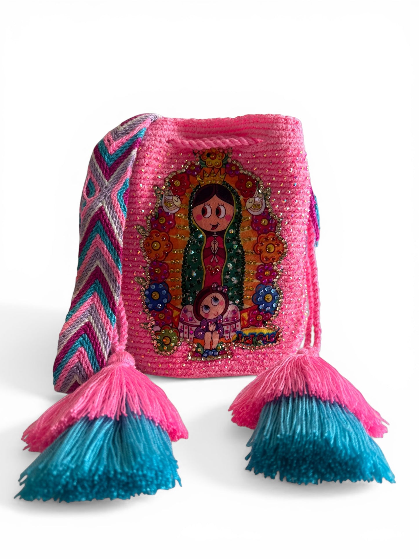 Wayuu Bag Virgin of Guadalupe Decorated Medium with colorful Details Handmade