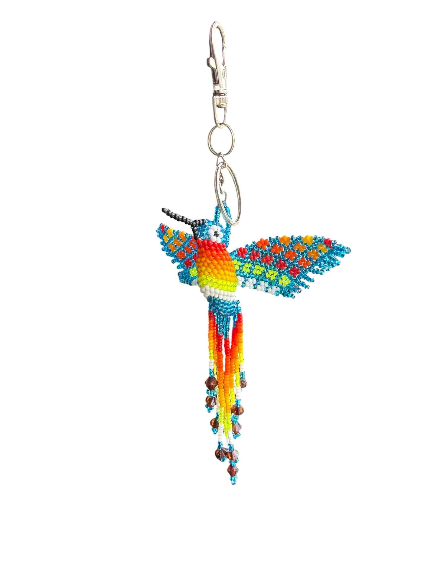 Handmade 3D Beaded Keychain | Colorful Hummingbird & Macaw Design