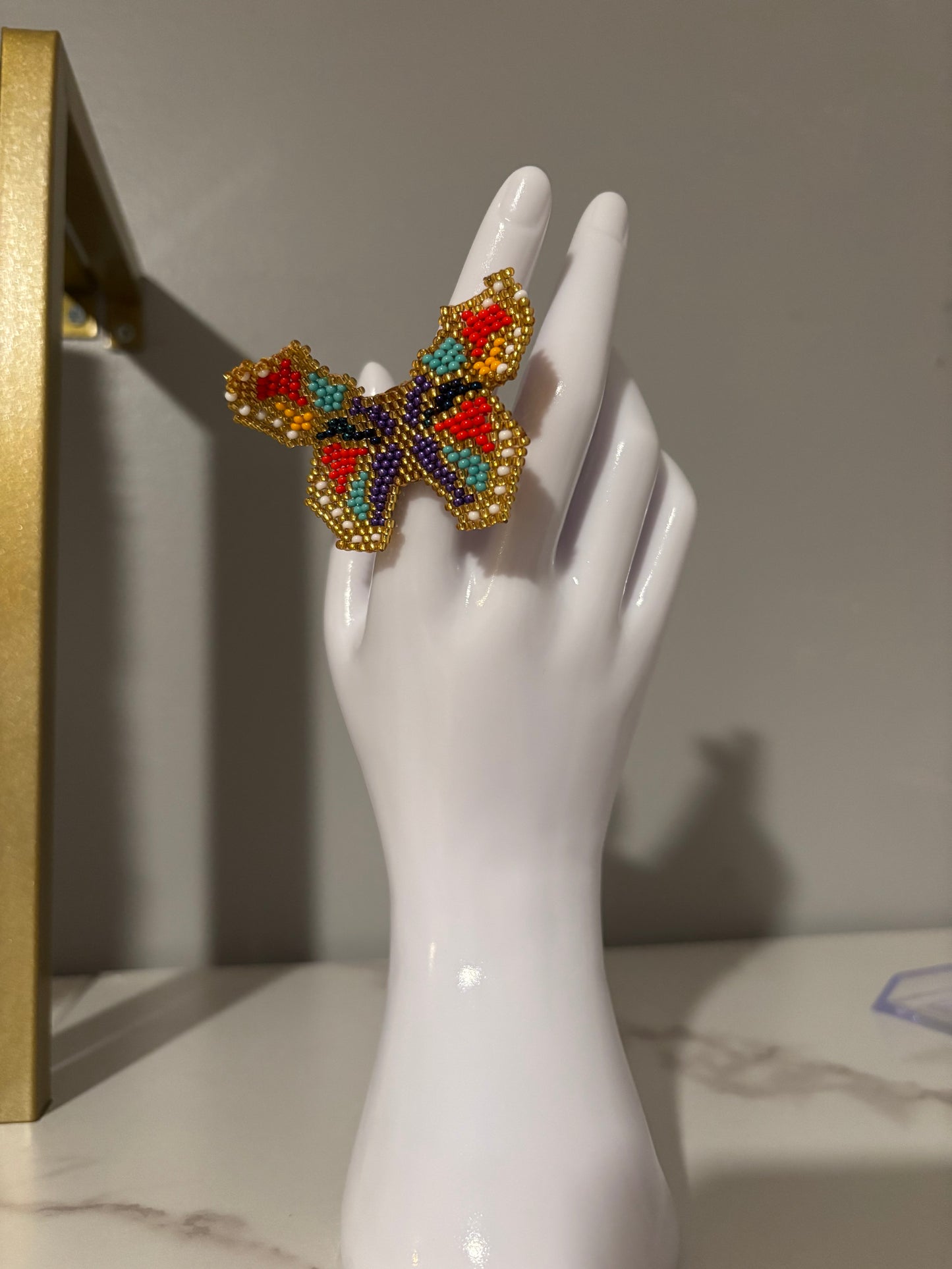 Butterfly Beaded Ring – Handmade