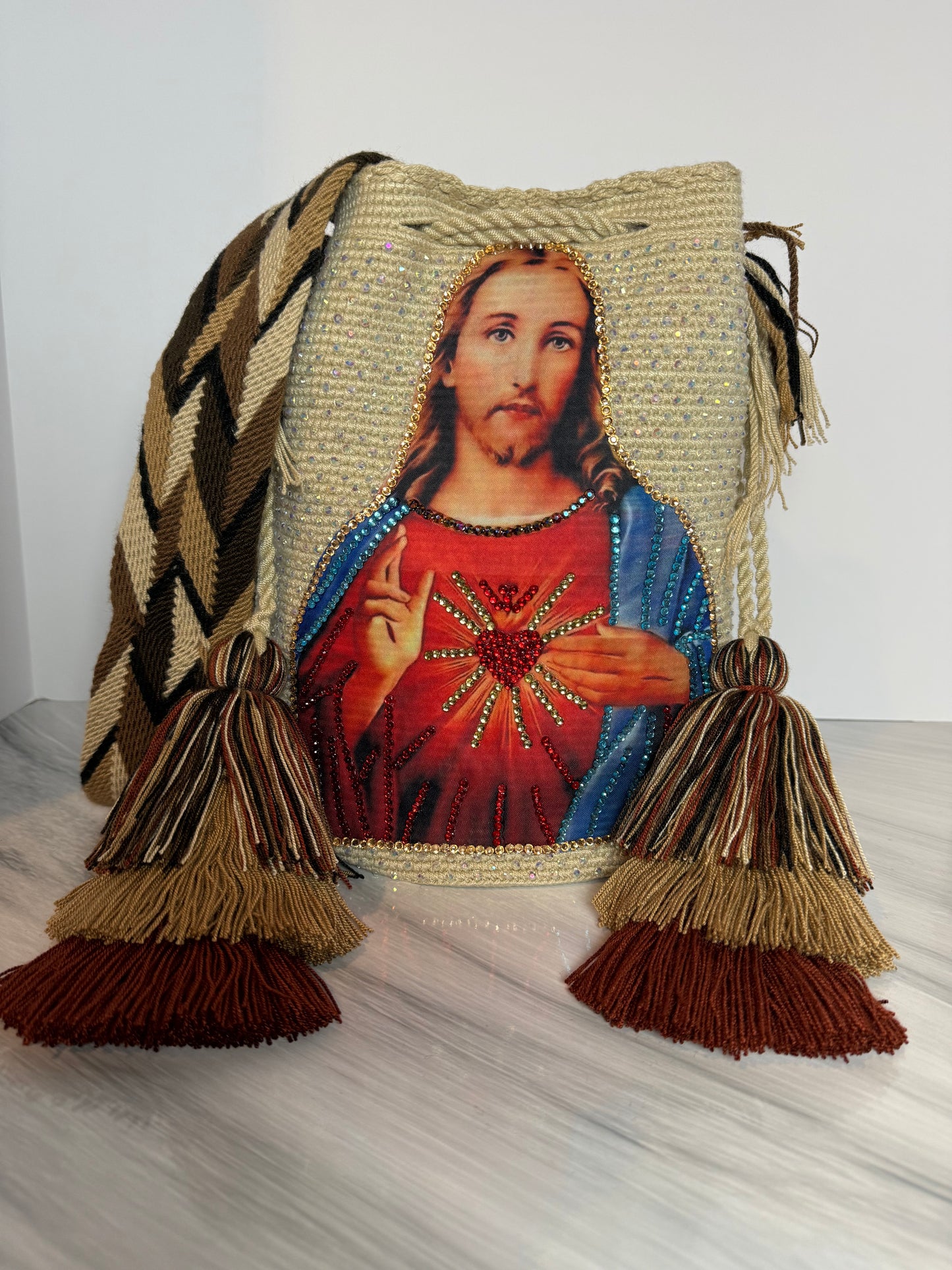 Handmade Jesus Christ Bag Decorated with Crystals Exclusive Zafira Complements Design L