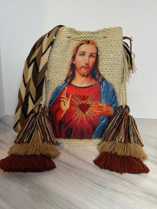 Handmade Jesus Christ Bag Decorated with Crystals Exclusive Zafira Complements Design L