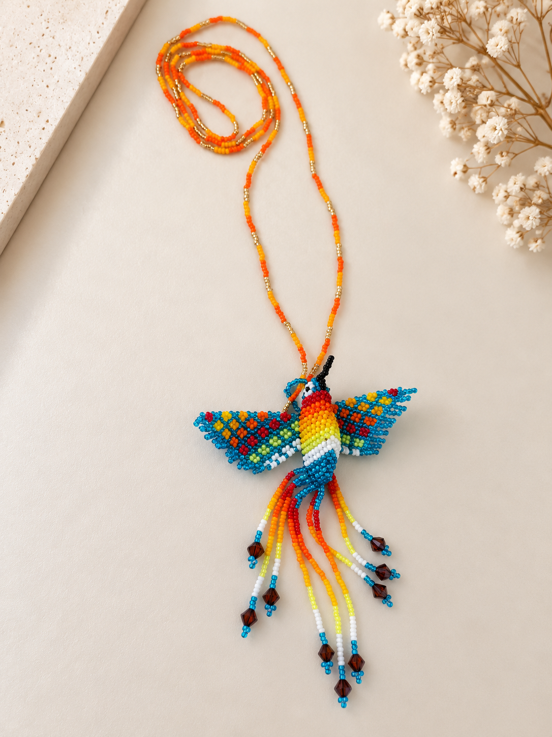 Hummingbird 3D Beaded Necklaces colors Artisan Boho Jewelry