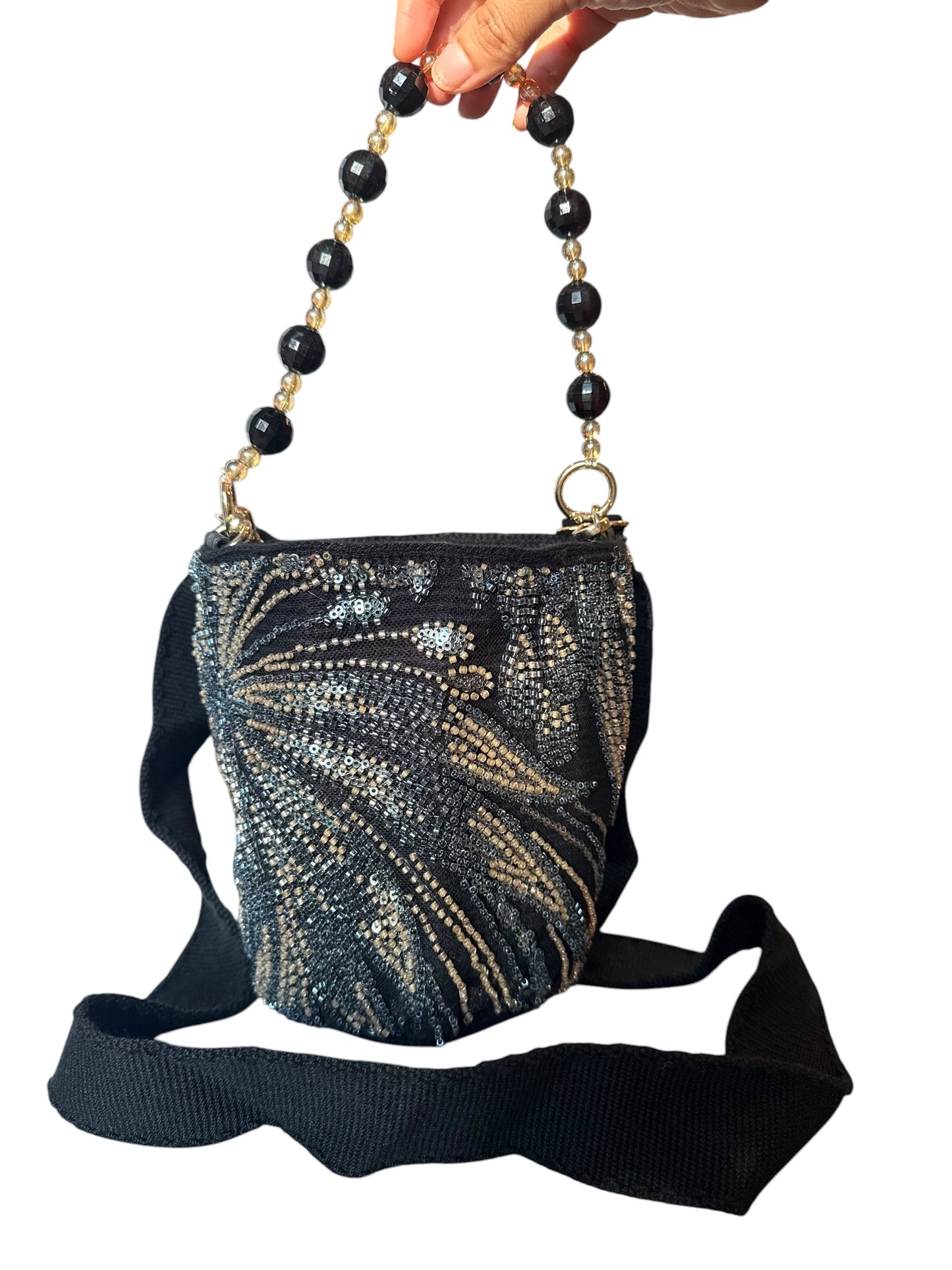 Luxury Handmade Beaded Mini Bucket Bag double use Sequin Crossbody Purse with Beaded Handle
