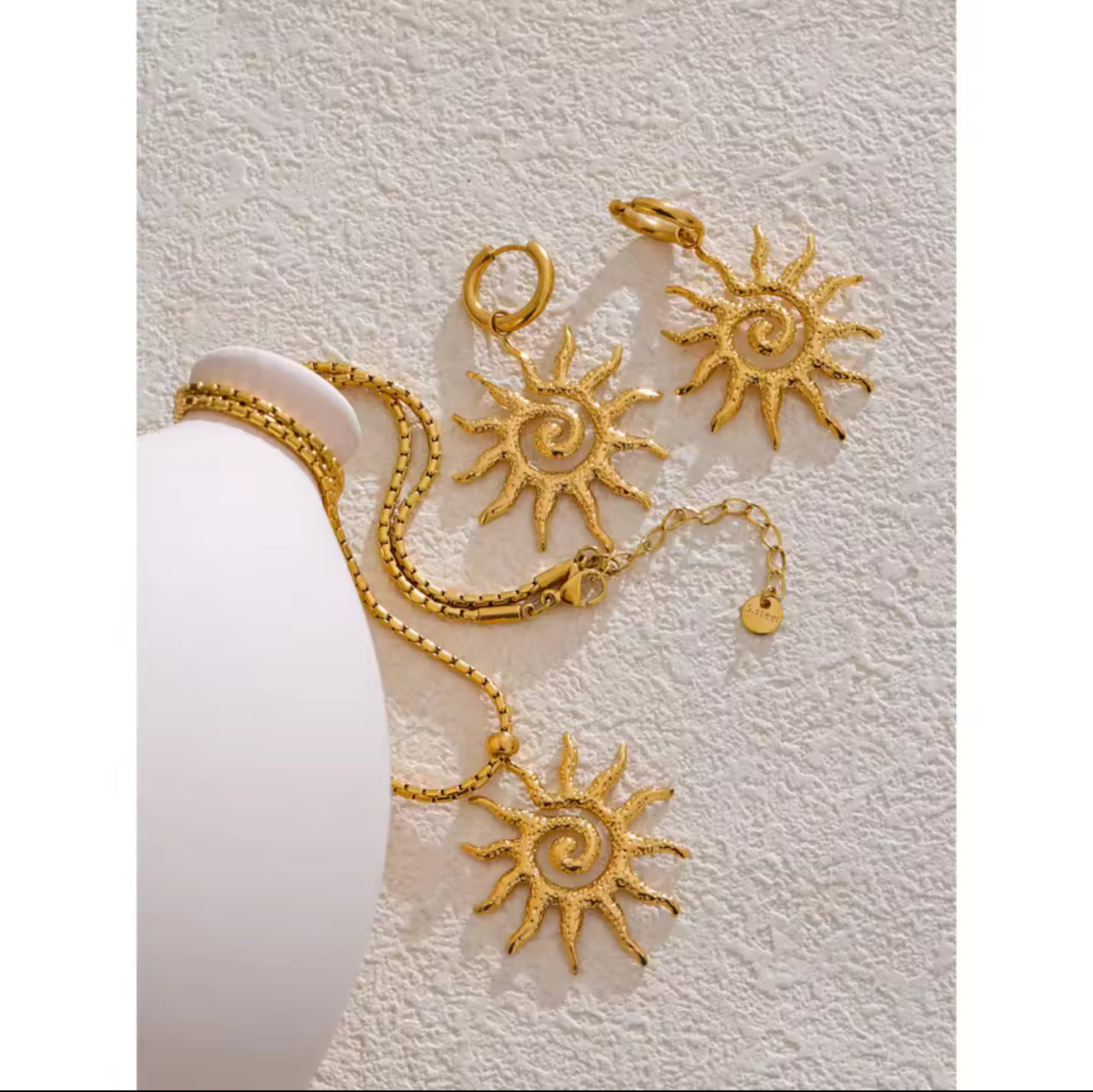 Set Stainless Steel Sundrop Necklace and Earrings for Women, Fade Resistant, Jewelry Set, Gift Accessories