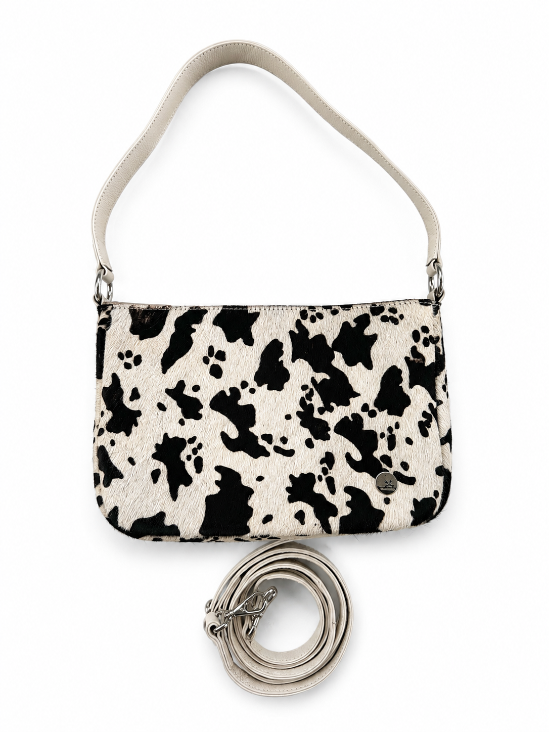 Genuine Cowhide Hair-On Leather Shoulder Bag & Crossbody Removable Straps Italian Foil Option Zipper Pockets