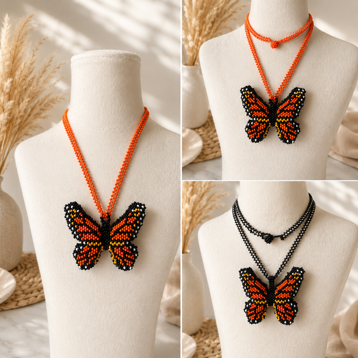 Butterfly 3D Beaded Necklaces colors  Artisan Boho Jewelry