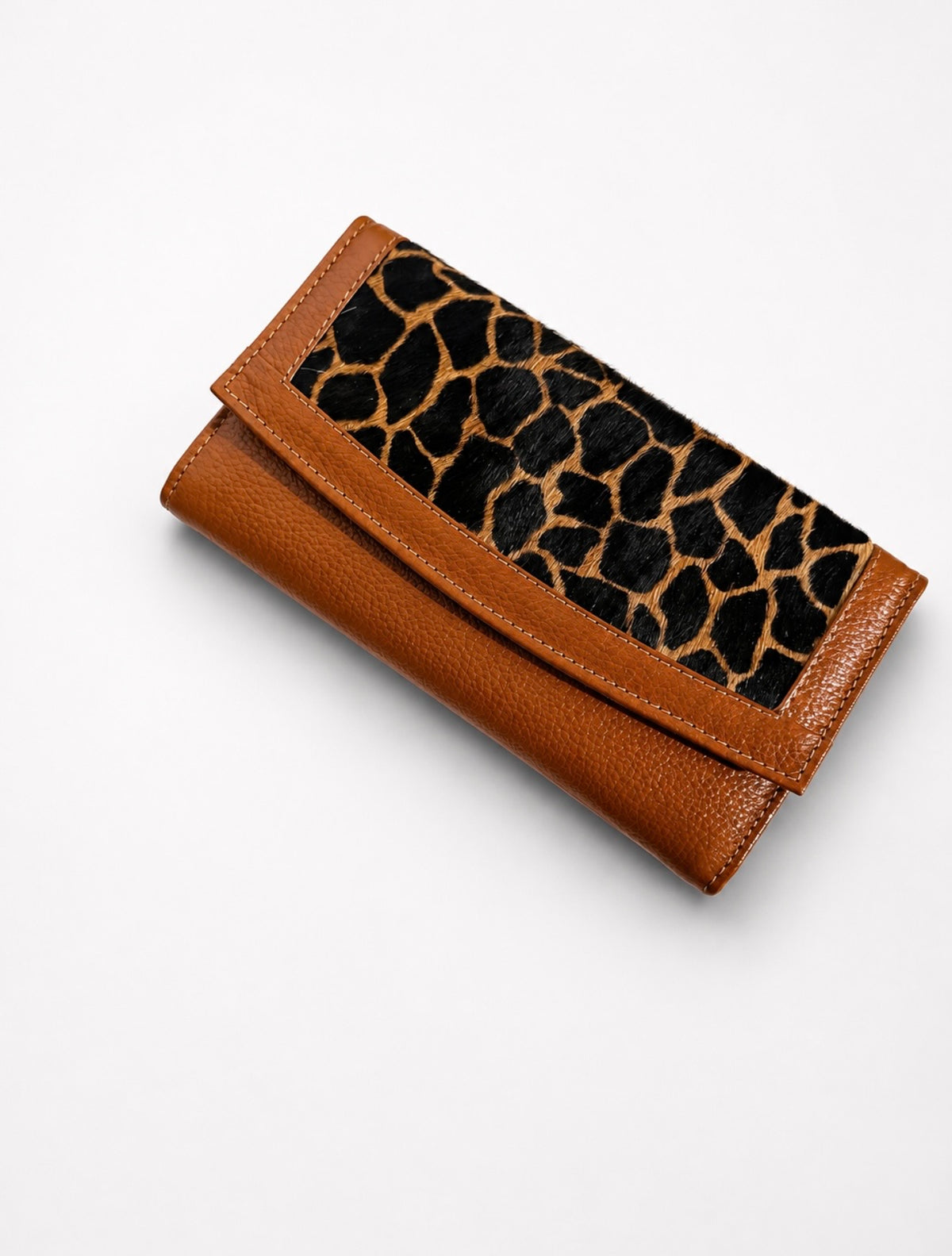 Genuine Cowhide Leather Card Holder Wallet with Zipper Hair-On Multiple Card Slots