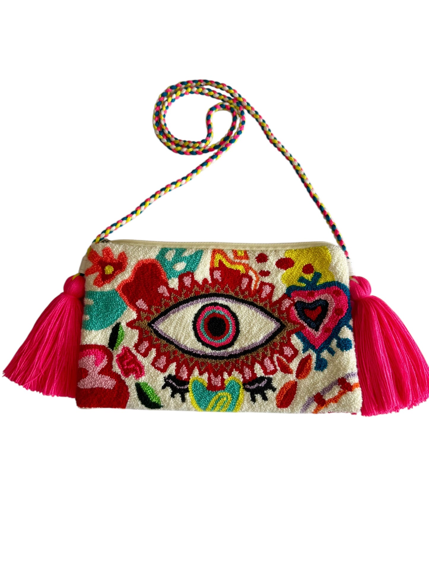 Handmade Crossbody Wayuu Upholstery Handbag Evil eye Zafira Complements